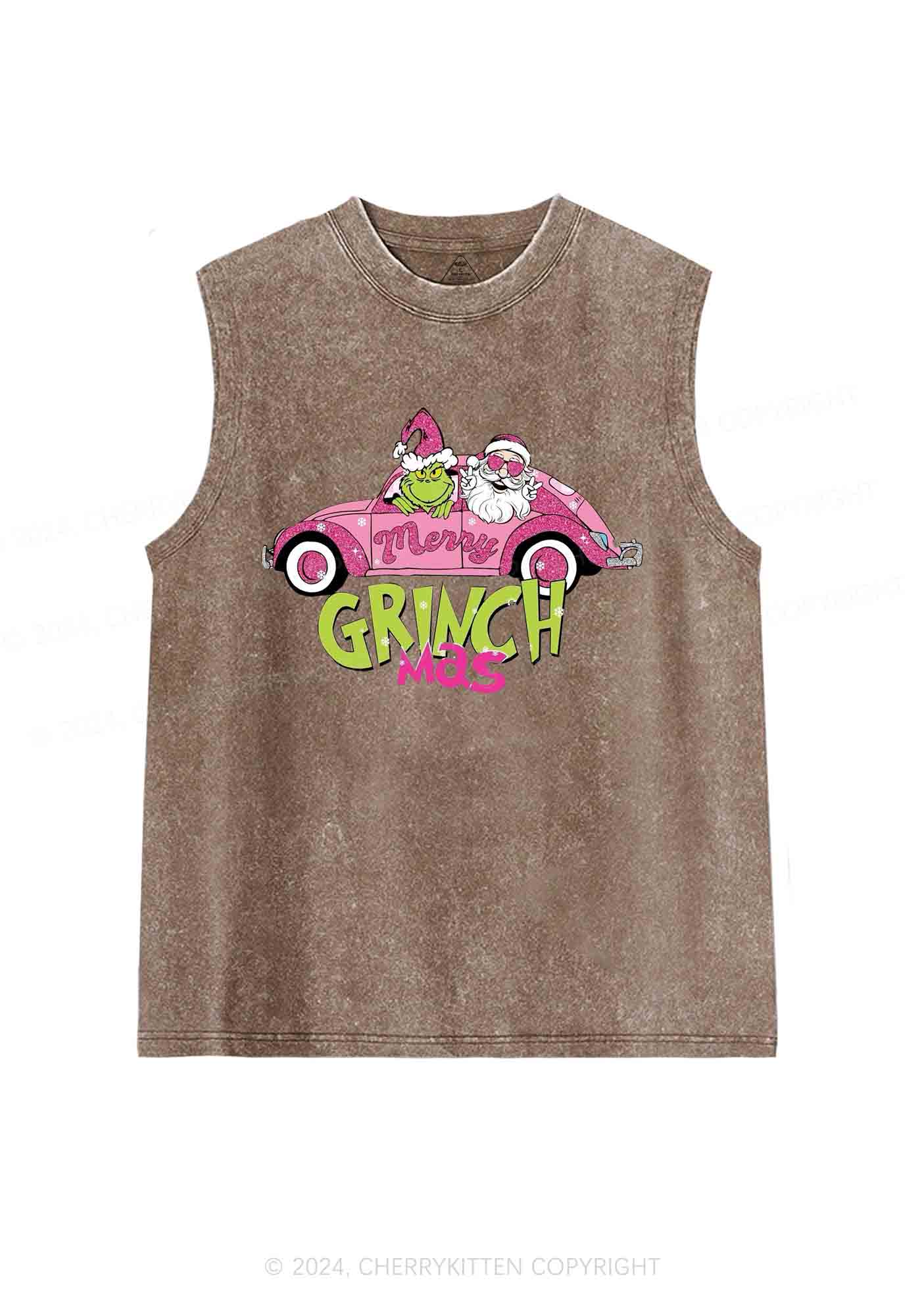 Christmas Pink Car Y2K Washed Tank Cherrykitten