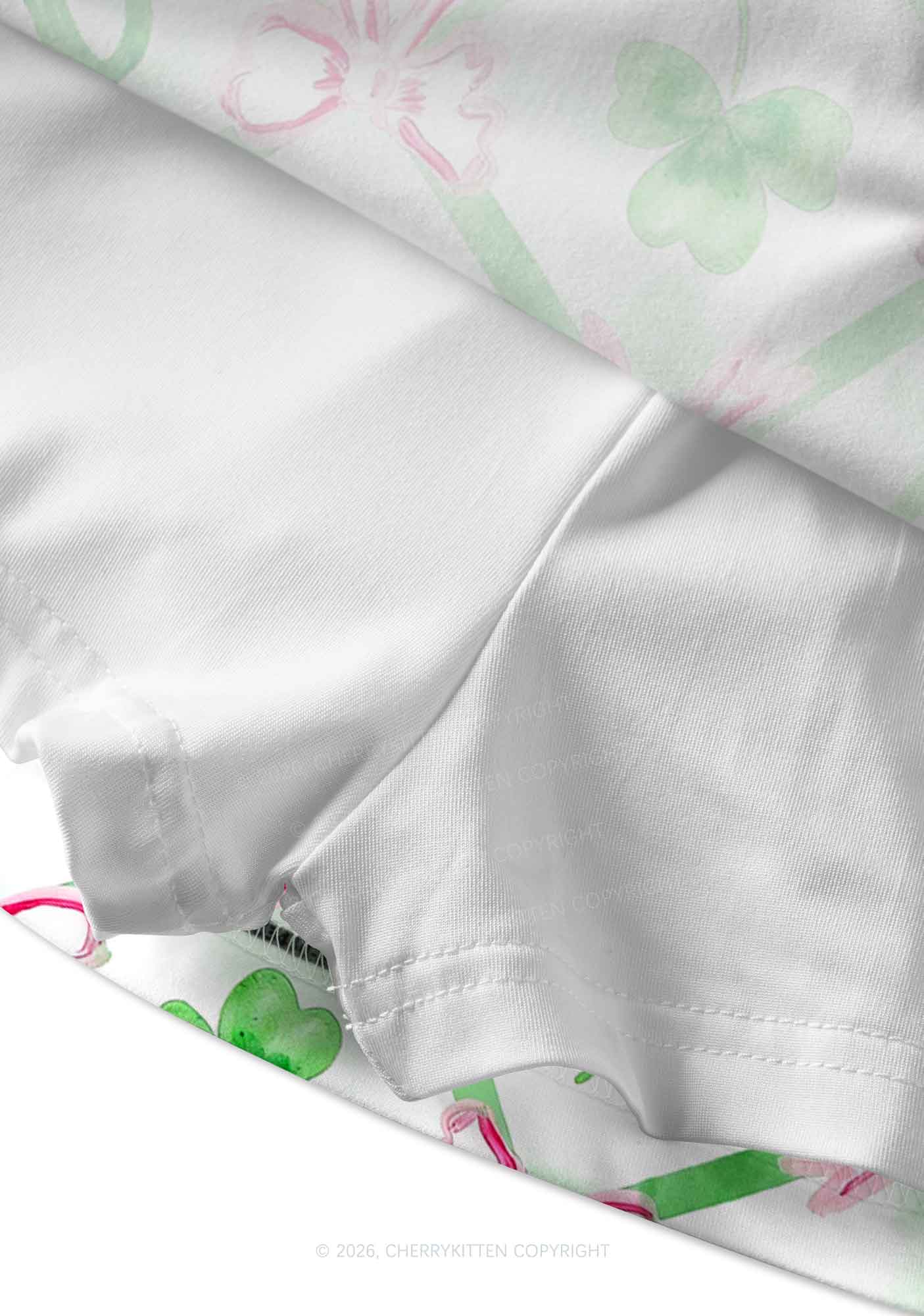 Shamrock Pink Bows St Patricks Y2K Print Mini Skirt Cherrykitten