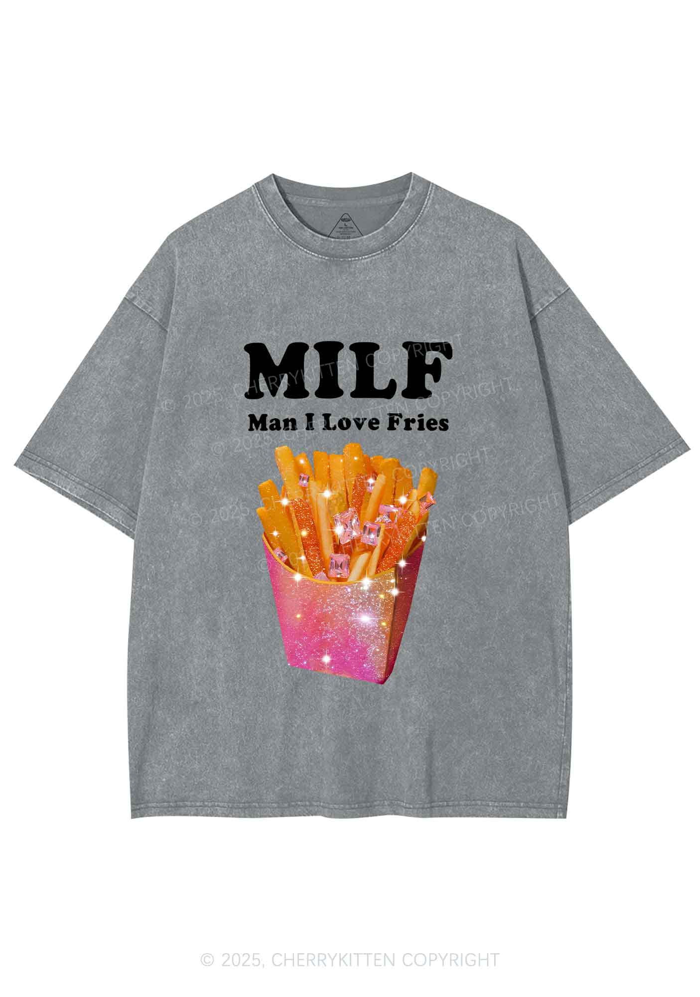 Man I Love Fries Y2K Shirts Washed Tee Cherrykitten