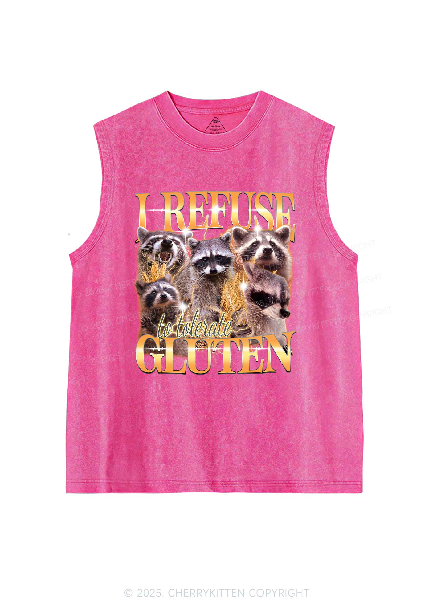 Raccoons Refuse Tolerate Gluten Y2K Washed Muscle Tank Cherrykitten