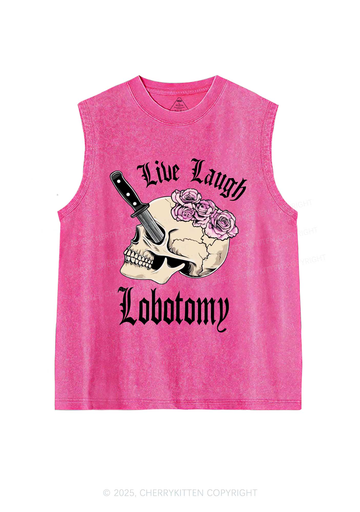 Live Laugh Lobotomy Skull Y2K Washed Muscle Tank Cherrykitten