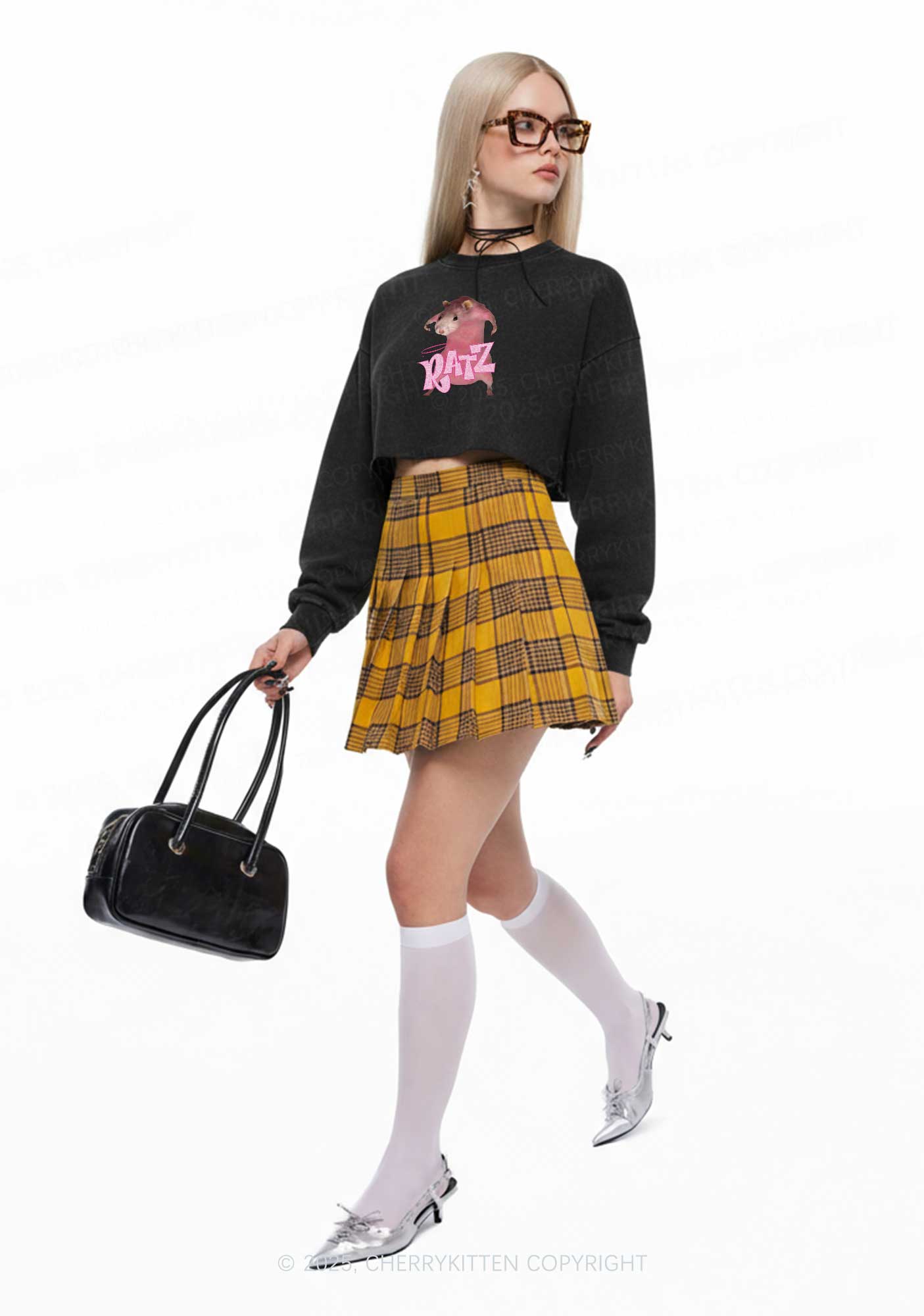 Pink Ratz Y2K Crop Washed Sweatshirts Cherrykitten