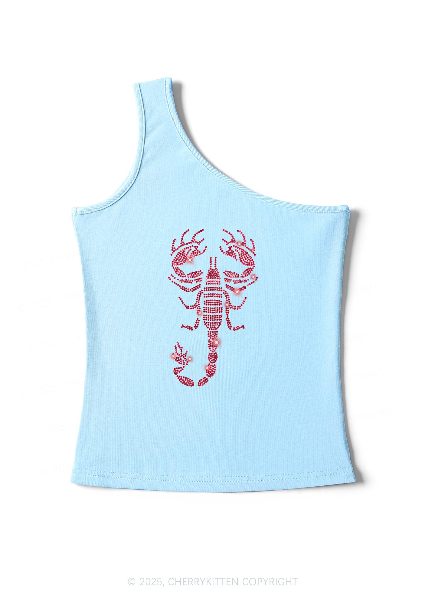 Rhinestone Red Scorpion Y2K One Shoulder Tank Top Cherrykitten
