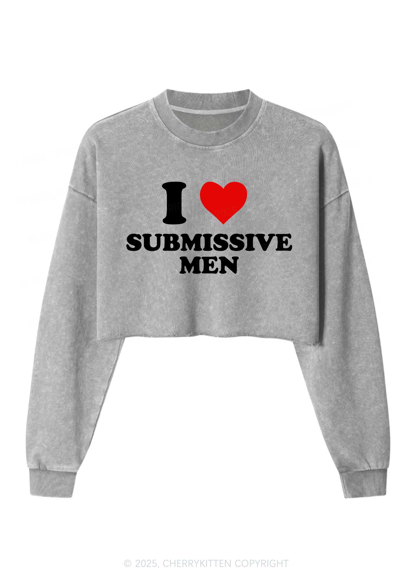 I Love S Men Y2K Crop Washed Sweatshirts Cherrykitten