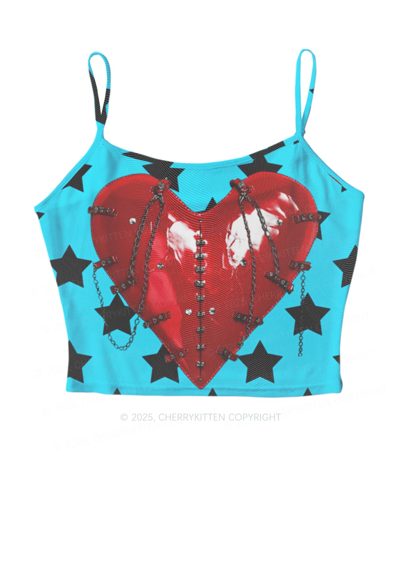 Punk Red Heart Y2K Mesh Cami Tank Cherrykitten