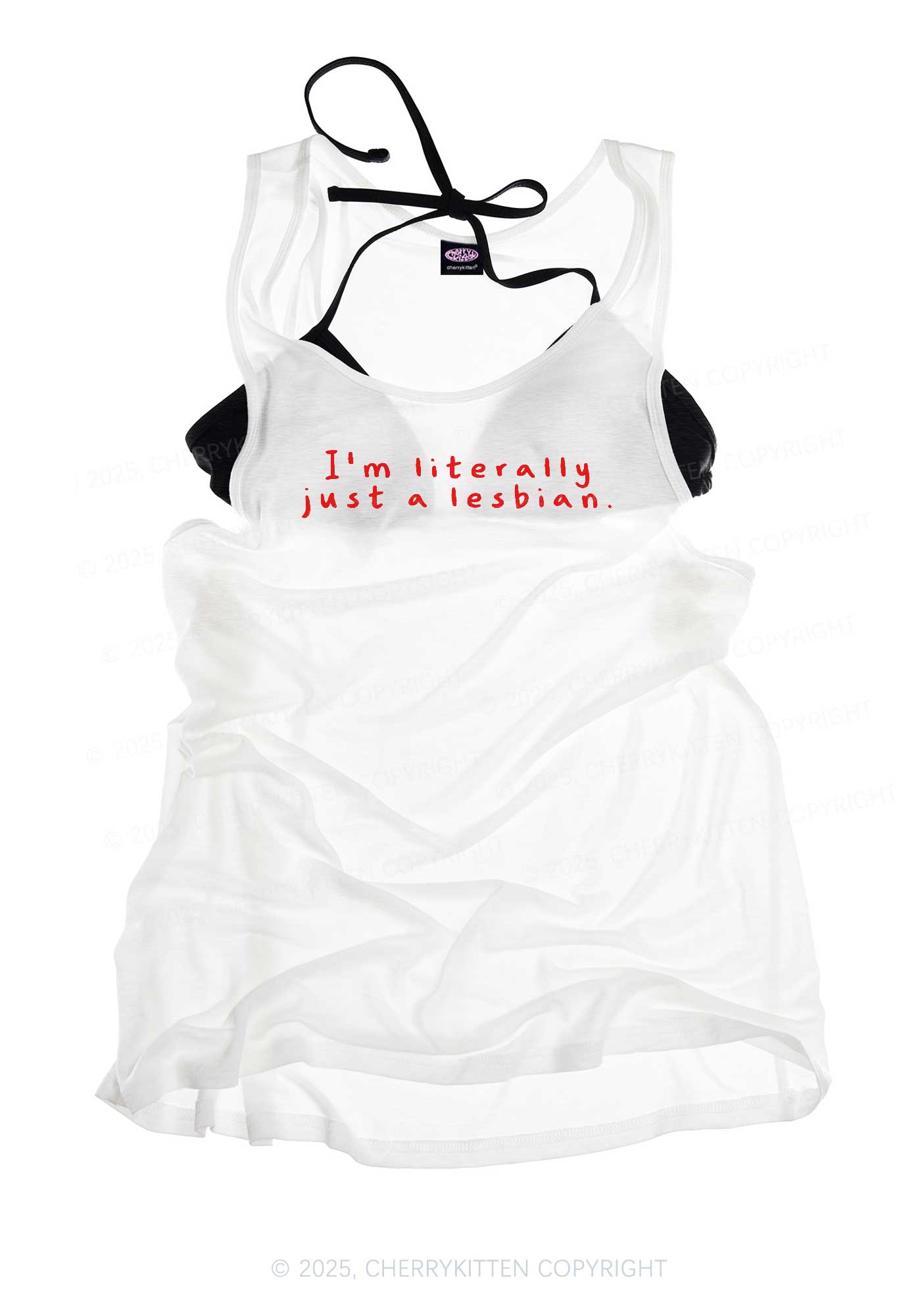 Just A Lesbian Pride Y2K Sheer Boyfriend Tank Cherrykitten
