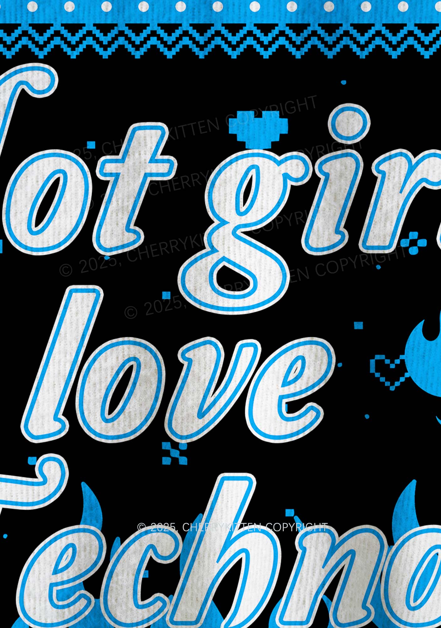 Blue Hot Girls Love Techno Y2K Christmas Knit Sweatshirt Cherrykitten