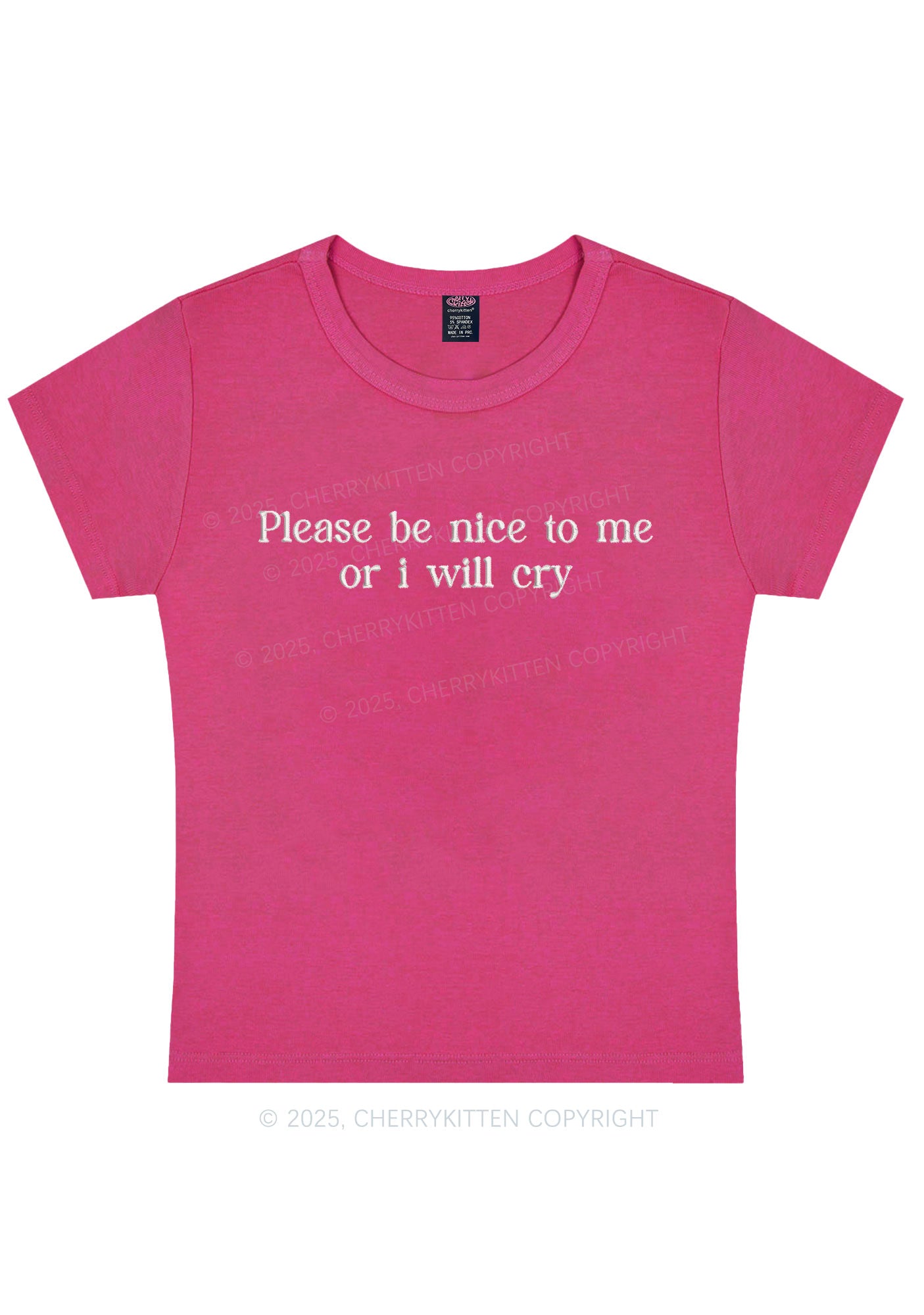 Embroidered Please Be Nice To Me Y2K Baby Tee Cherrykitten