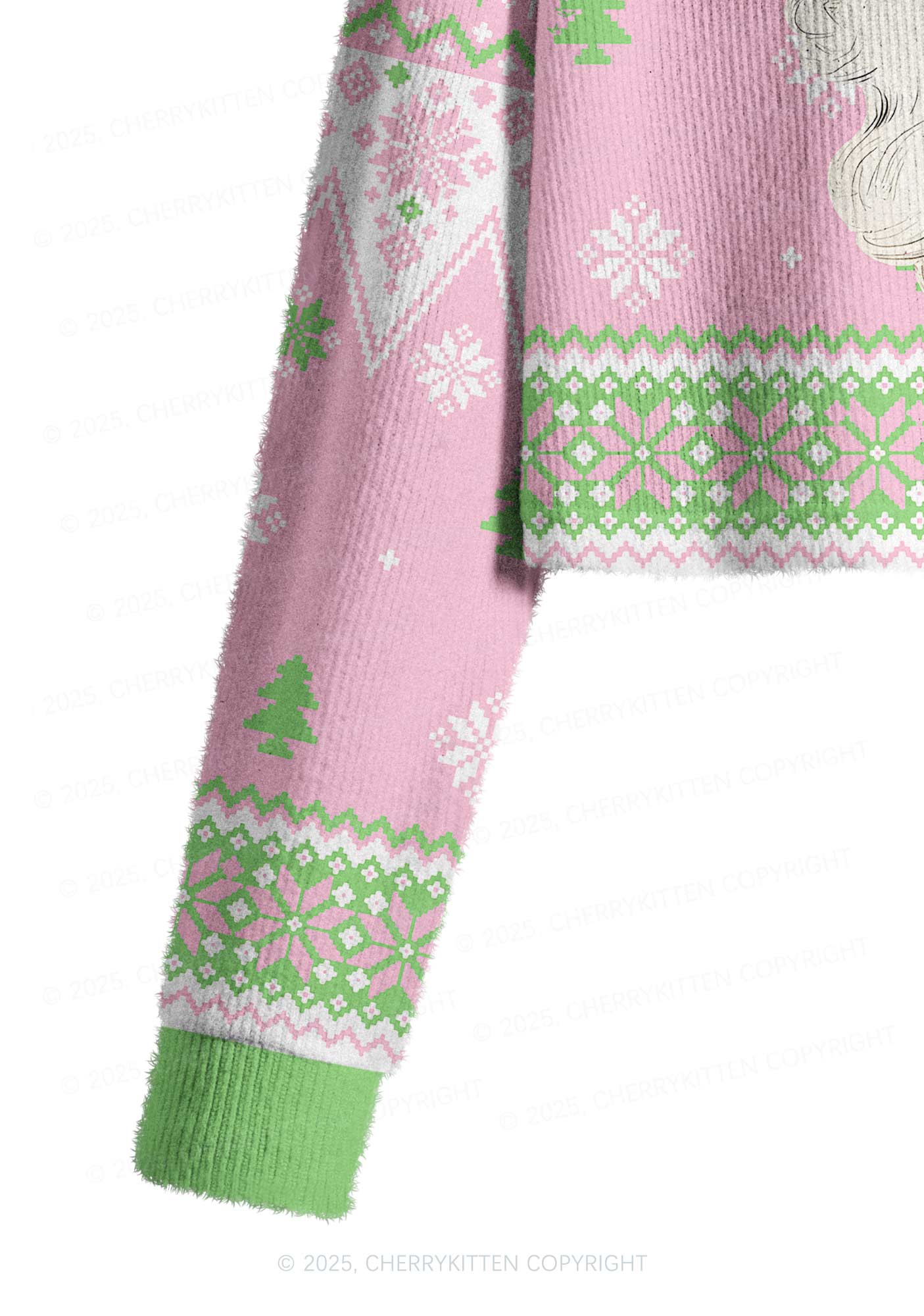 Pink Santa Y2K Christmas Crop Knit Sweatshirt Cherrykitten
