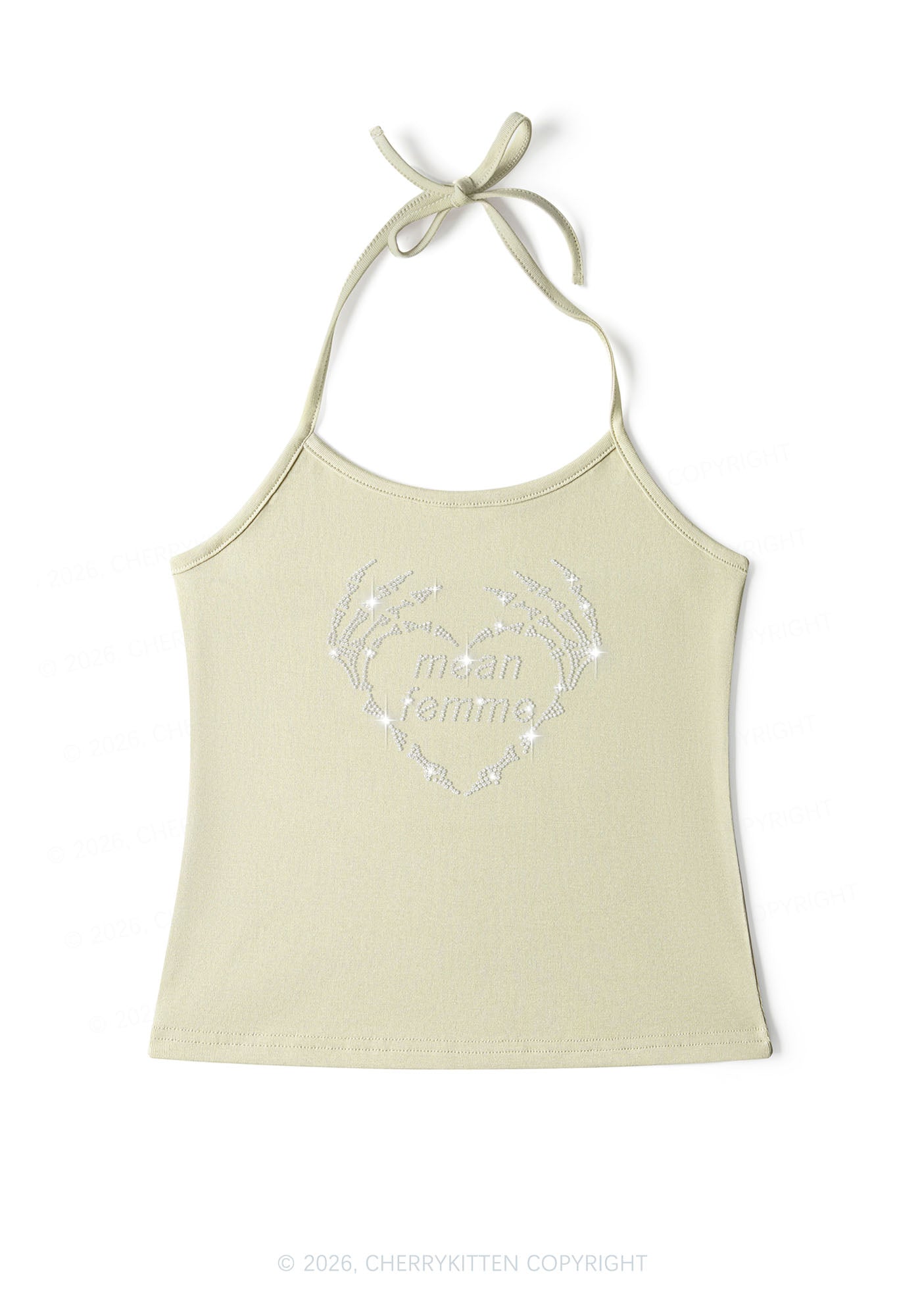 Rhinestone Mean Femme Skeleton Heart Pride Y2K Halter Neck Cami Cherrykitten