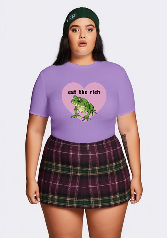 Curvy Eat The Rich Frog Y2K Baby Tee Cherrykitten