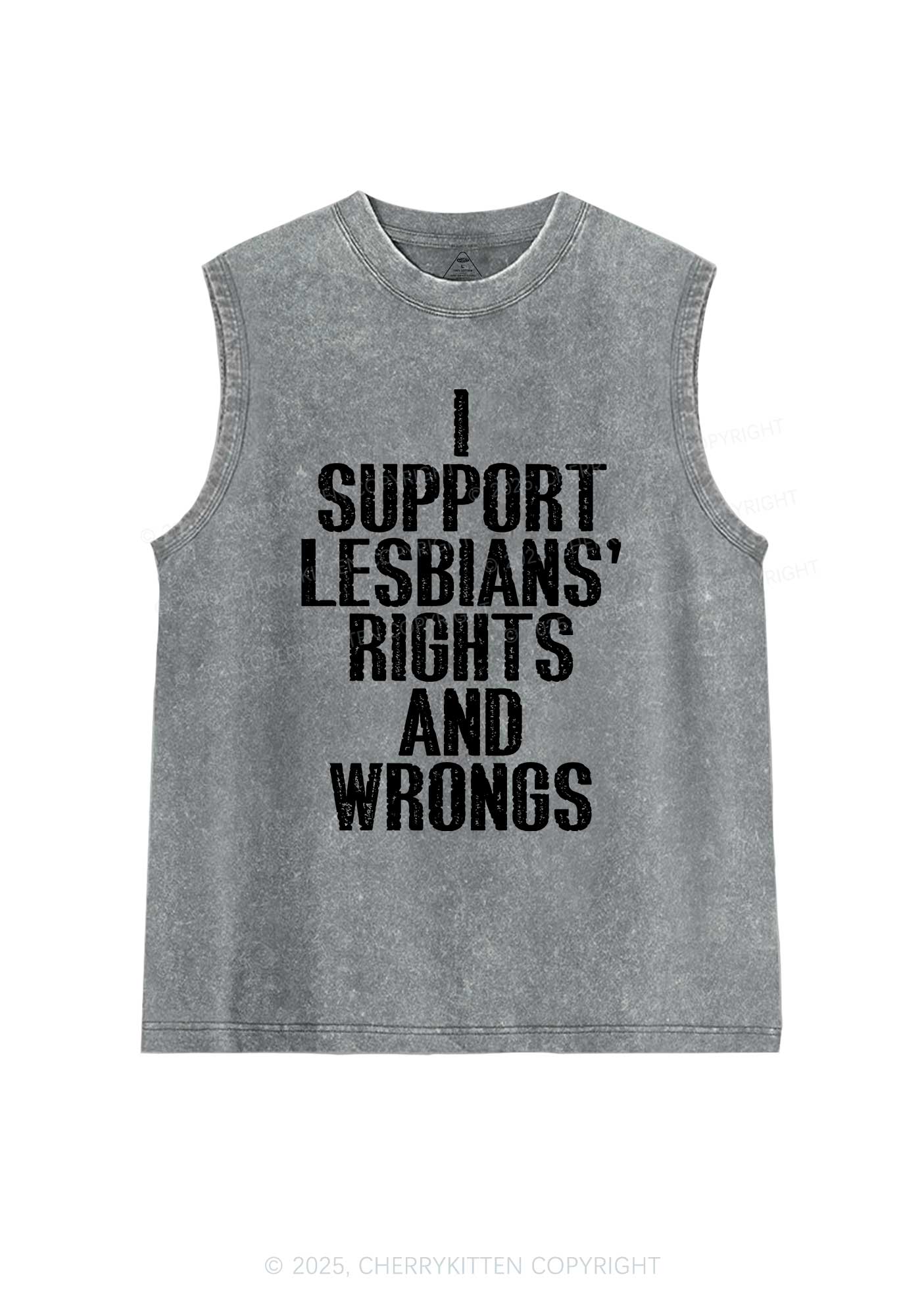 Support Lesbians Rights Pride Y2K Washed Muscle Tank Cherrykitten