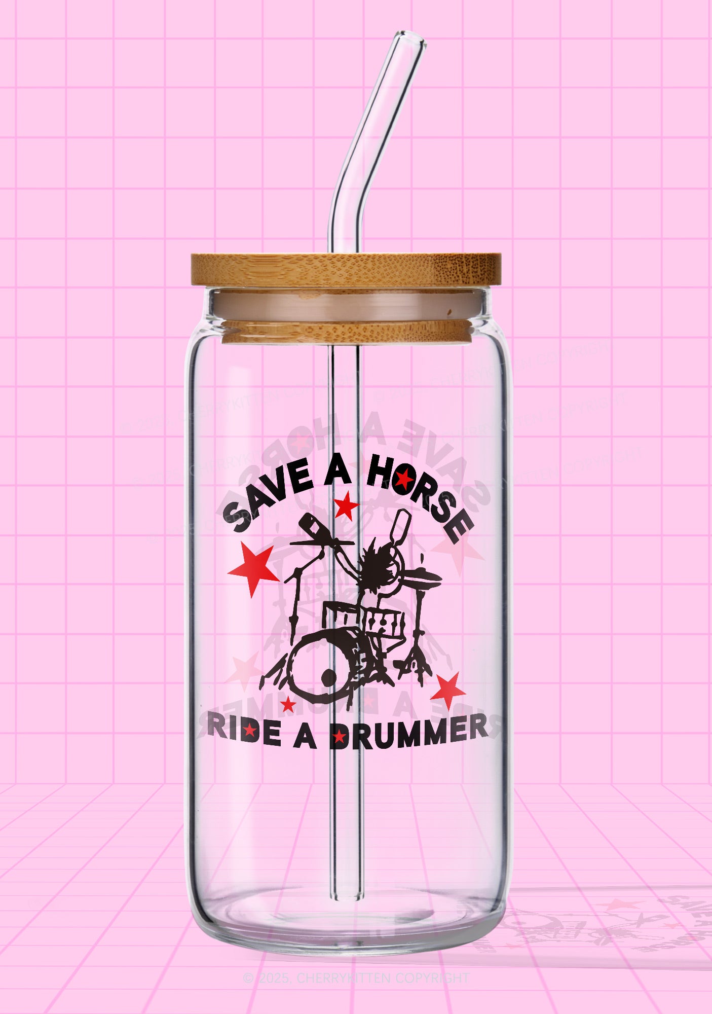 Save Horse Ride Drummer Y2K Printed Glass Cup Cherrykitten
