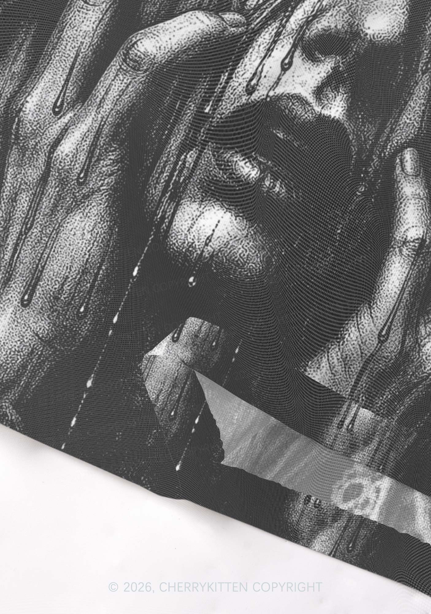 Halloween Veiled Crying Woman Y2K Mesh Crop Top Cherrykitten