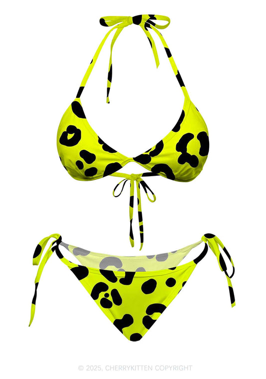 Neon Leopard Y2K Print Bikini Set Cherrykitten