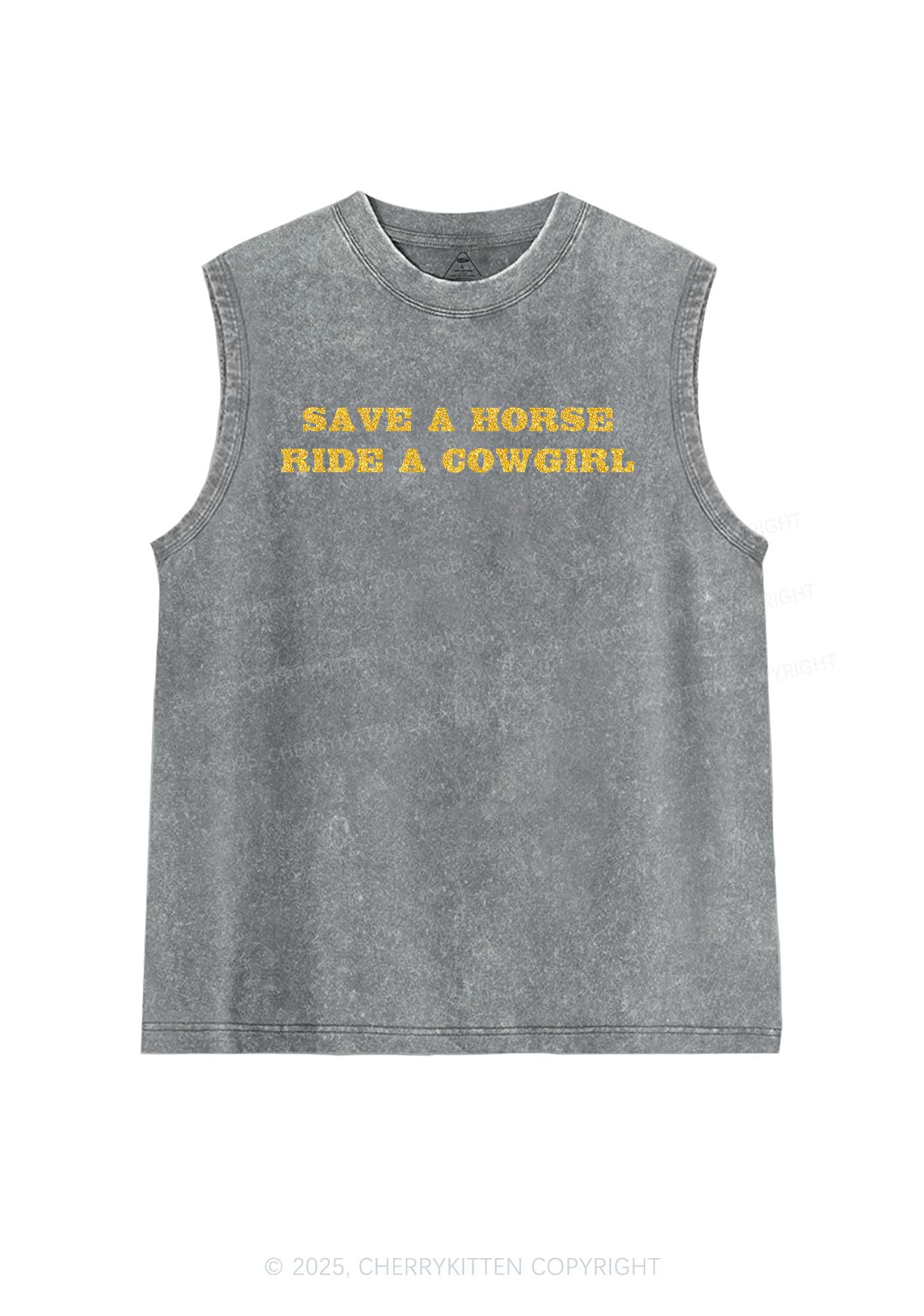 Glitter Save A Horse Ride A Cowgirl Y2K Washed Muscle Tank Cherrykitten