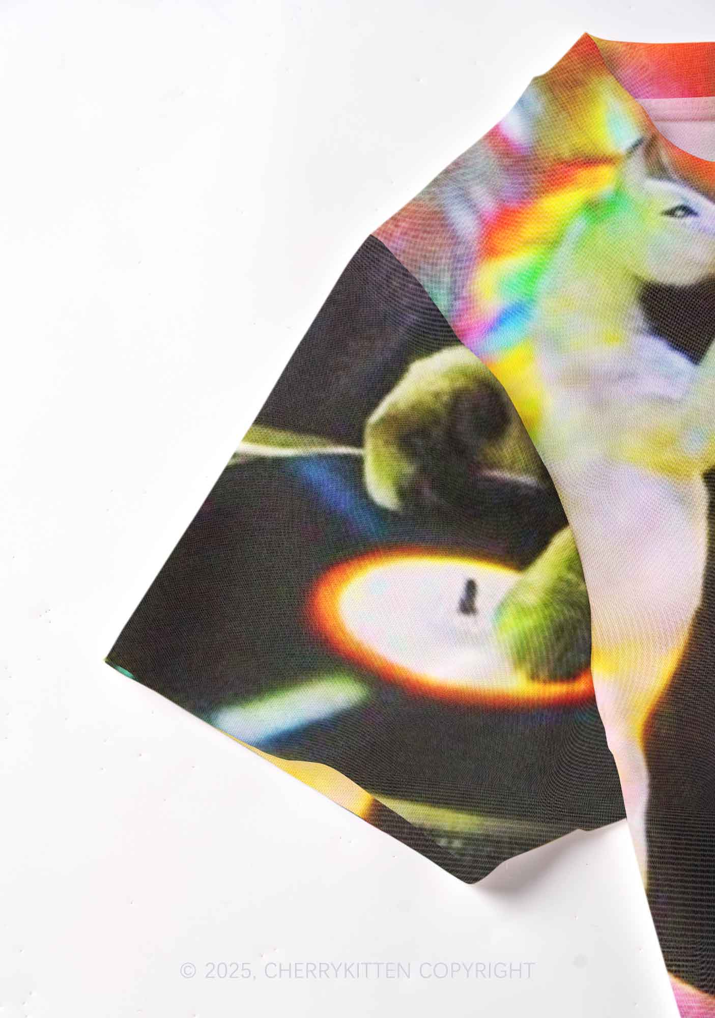 DJ Cat Unicorn Y2K Mesh Crop Top Cherrykitten