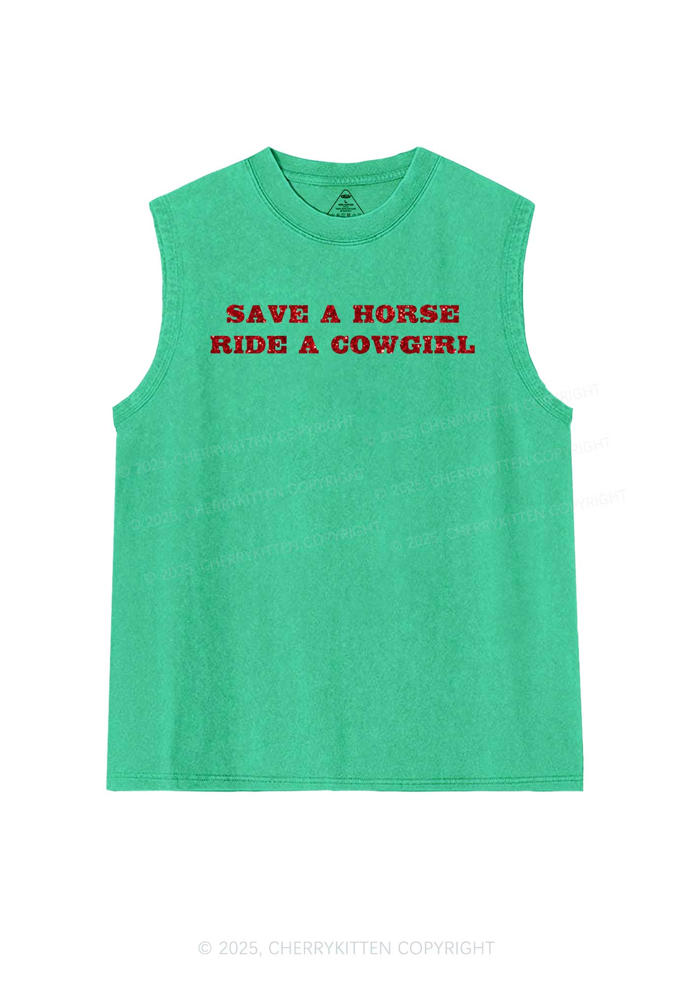 Glitter Save A Horse Ride A Cowgirl Y2K Washed Muscle Tank Cherrykitten
