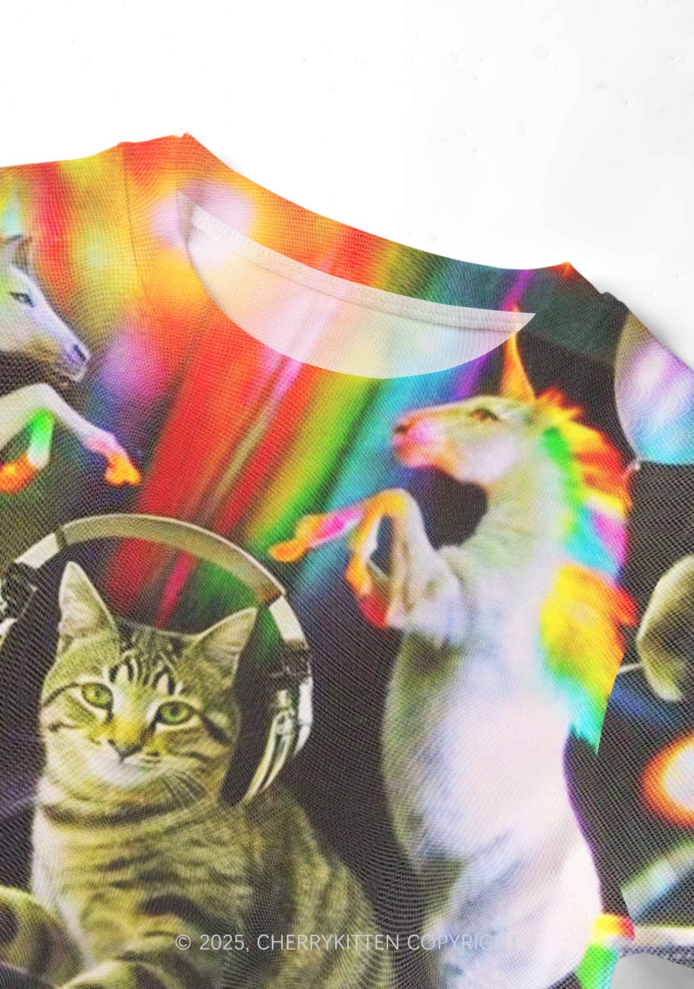 DJ Cat Unicorn Y2K Mesh Crop Top Cherrykitten
