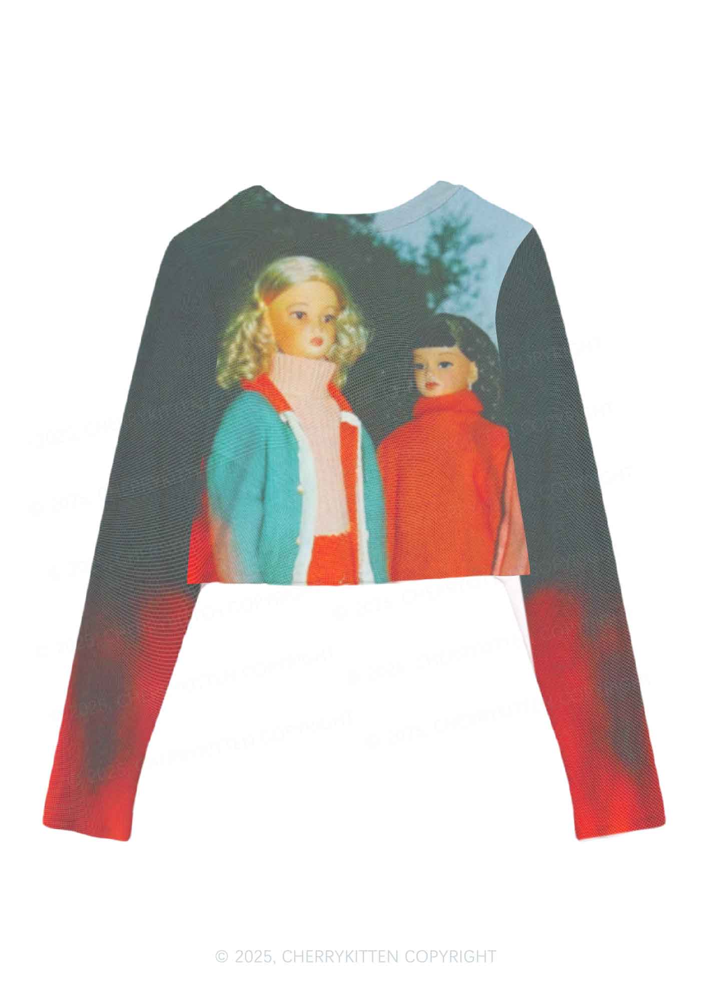 Girl Doll Y2K Mesh Long Sleeve Crop Top Cherrykitten