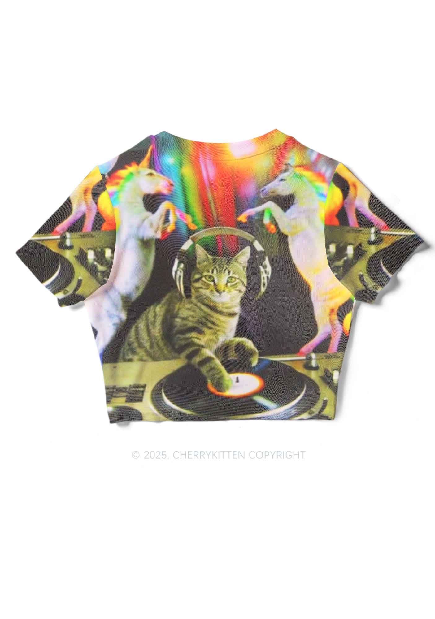 DJ Cat Unicorn Y2K Mesh Crop Top Cherrykitten