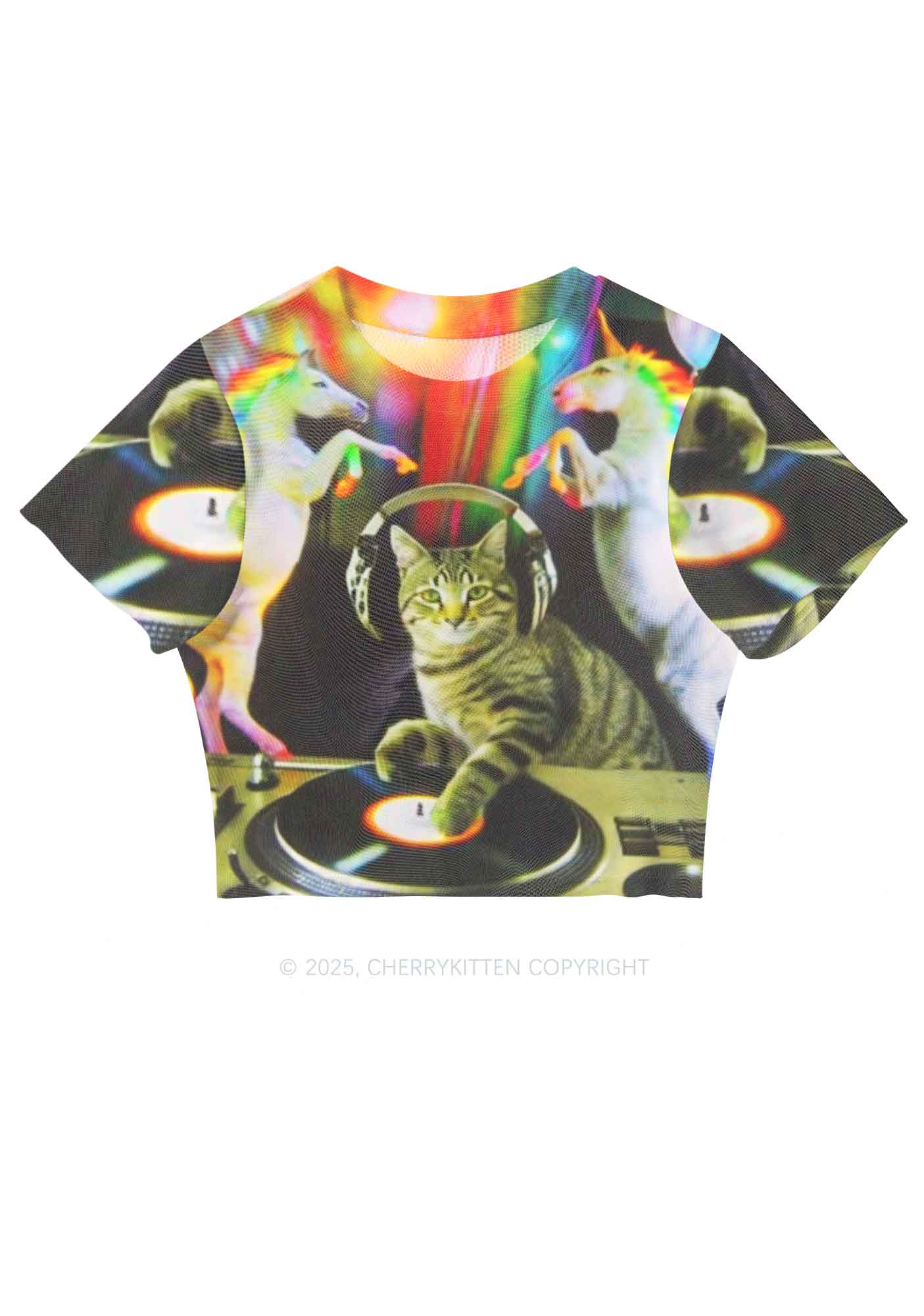 DJ Cat Unicorn Y2K Mesh Crop Top Cherrykitten