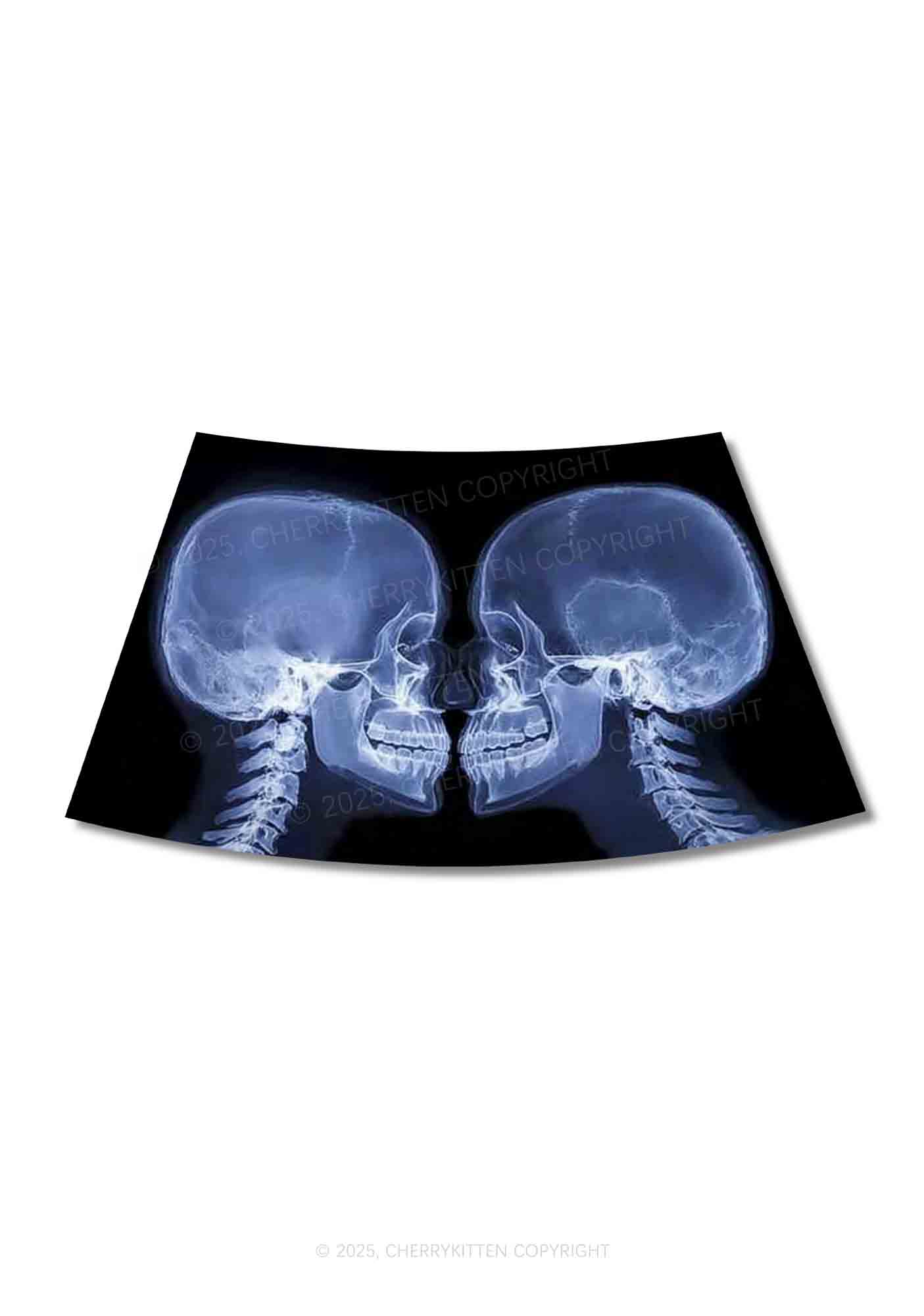X Ray Skull Kiss Y2K Print Mini Skirt Cherrykitten
