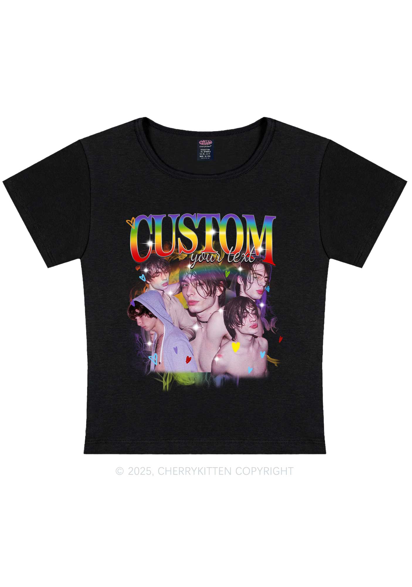 Custom Rainbow Text Pride Y2K Baby Tee Cherrykitten