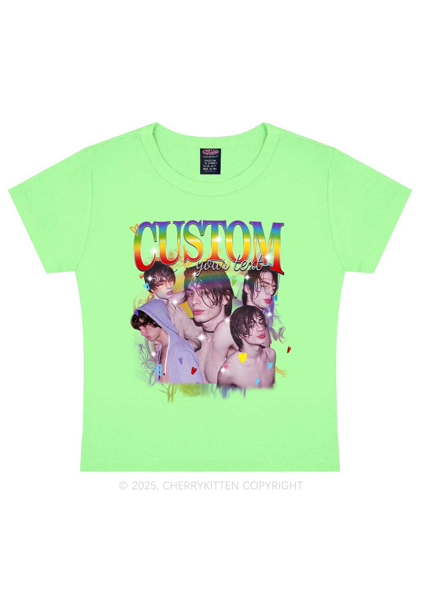 Custom Rainbow Text Pride Y2K Baby Tee Cherrykitten