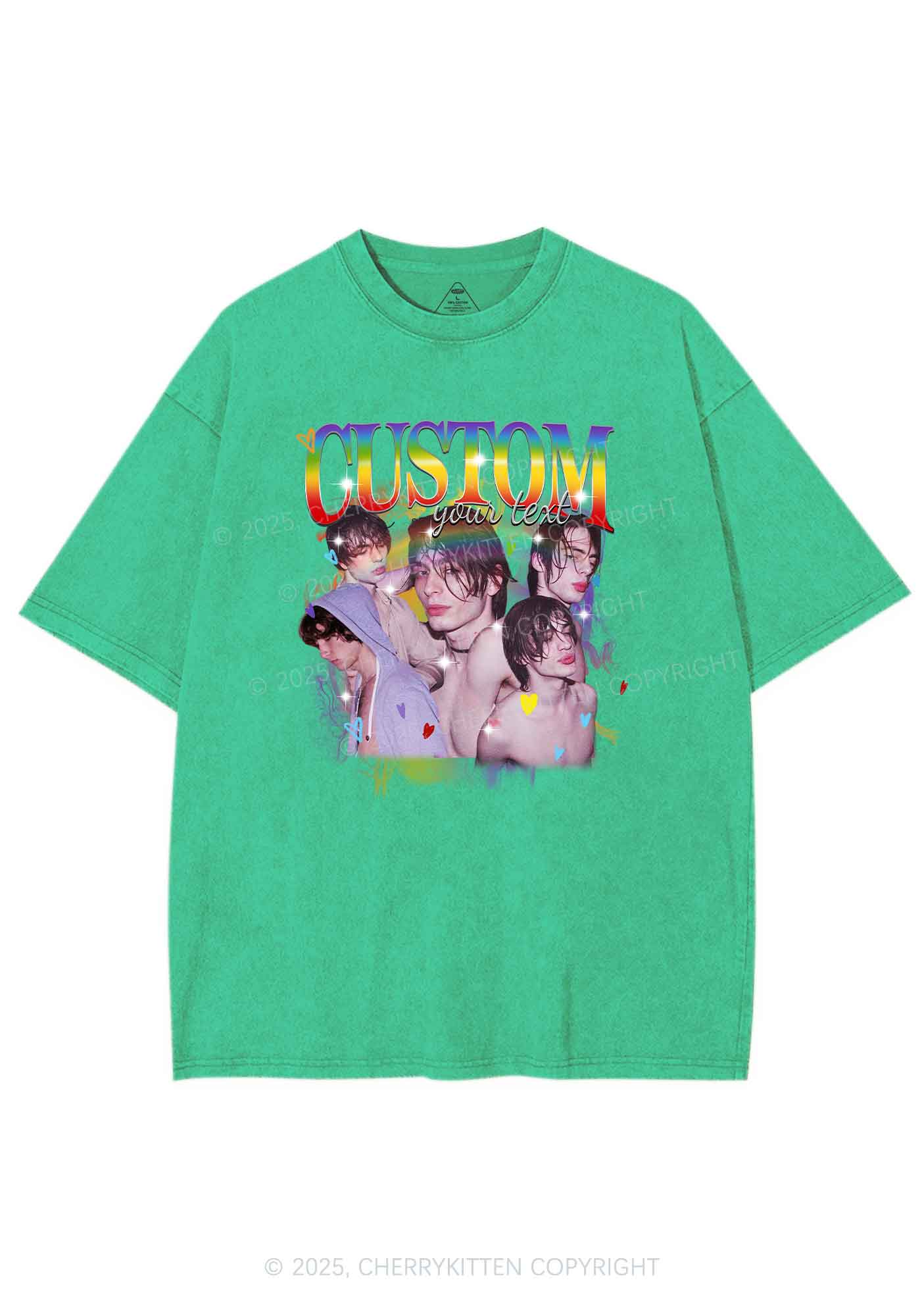Custom Rainbow Text Pride Y2K Shirts Washed Tee Cherrykitten