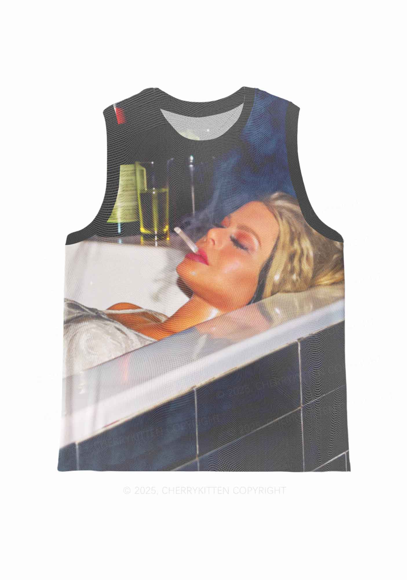 Smoking Woman Y2K Mesh Muscle Tank Cherrykitten