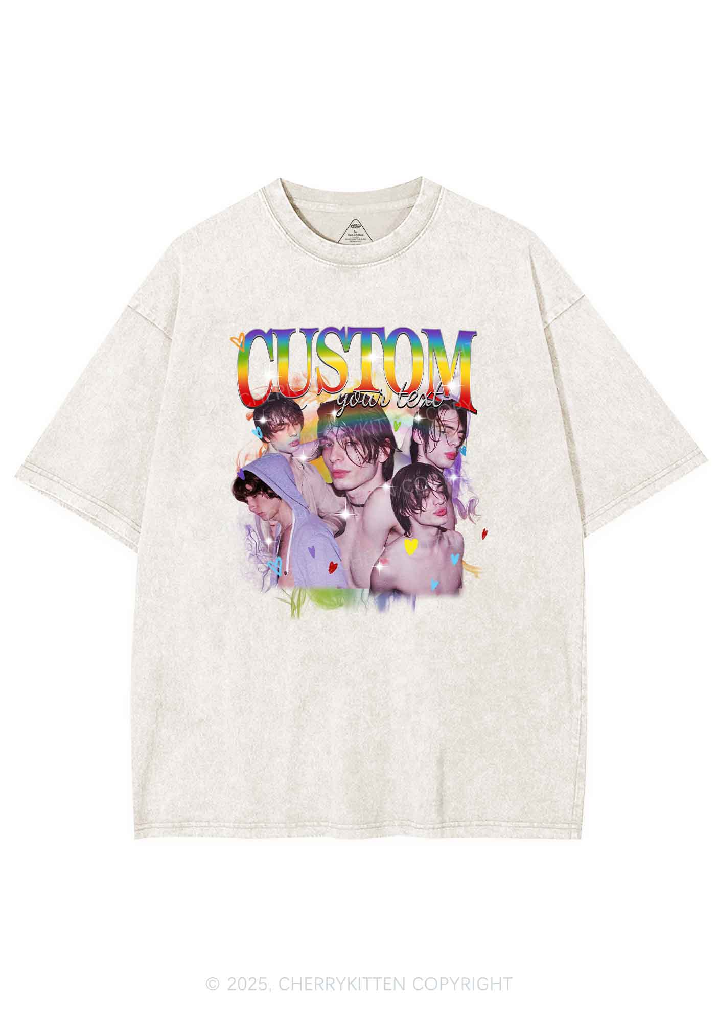 Custom Rainbow Text Pride Y2K Shirts Washed Tee Cherrykitten
