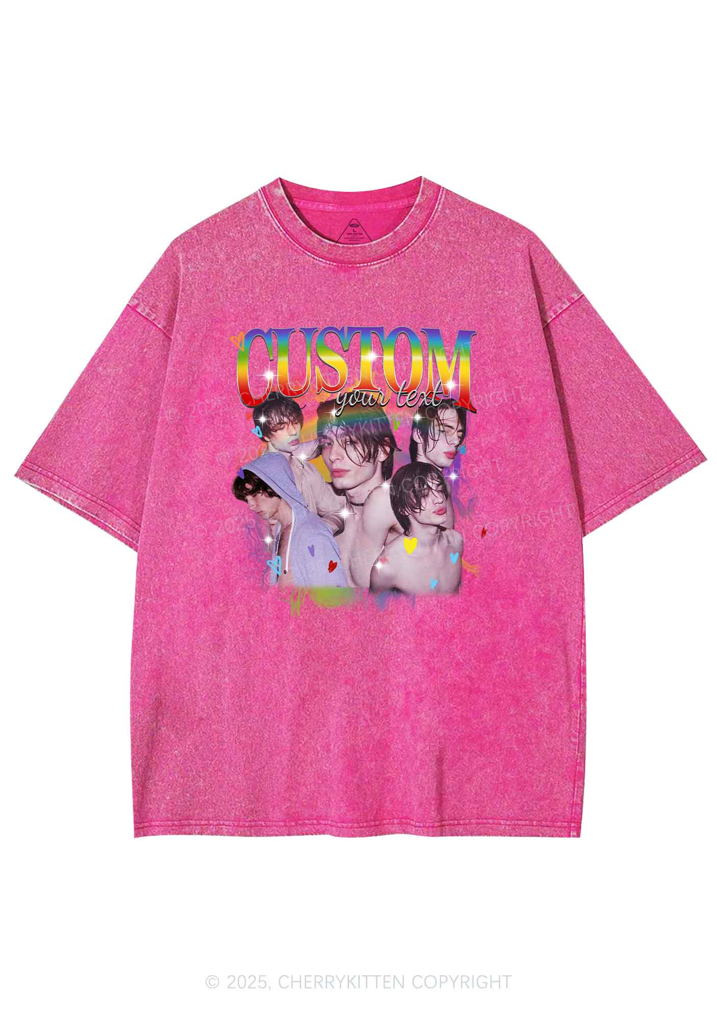 Custom Rainbow Text Pride Y2K Shirts Washed Tee Cherrykitten