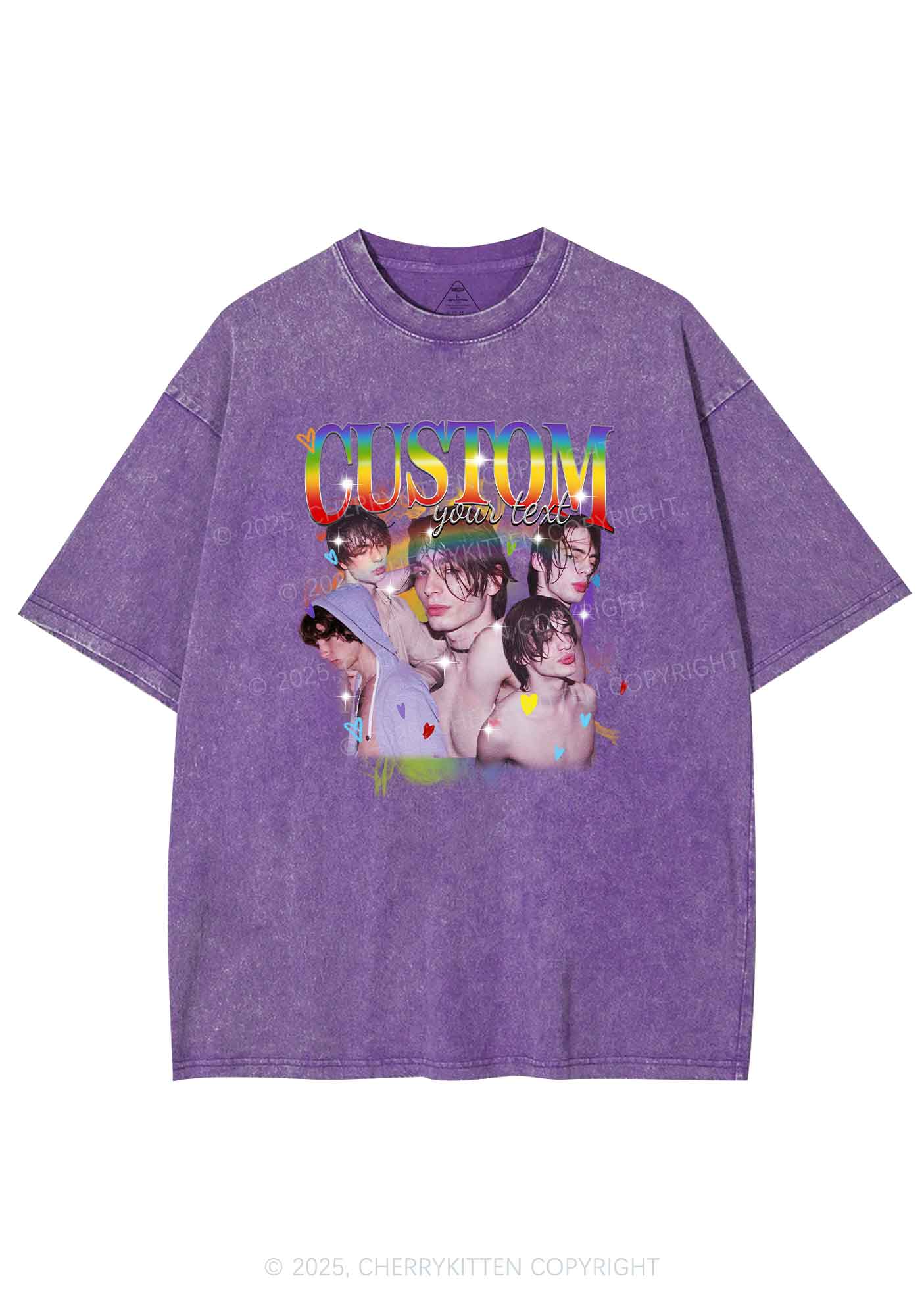 Custom Rainbow Text Pride Y2K Shirts Washed Tee Cherrykitten