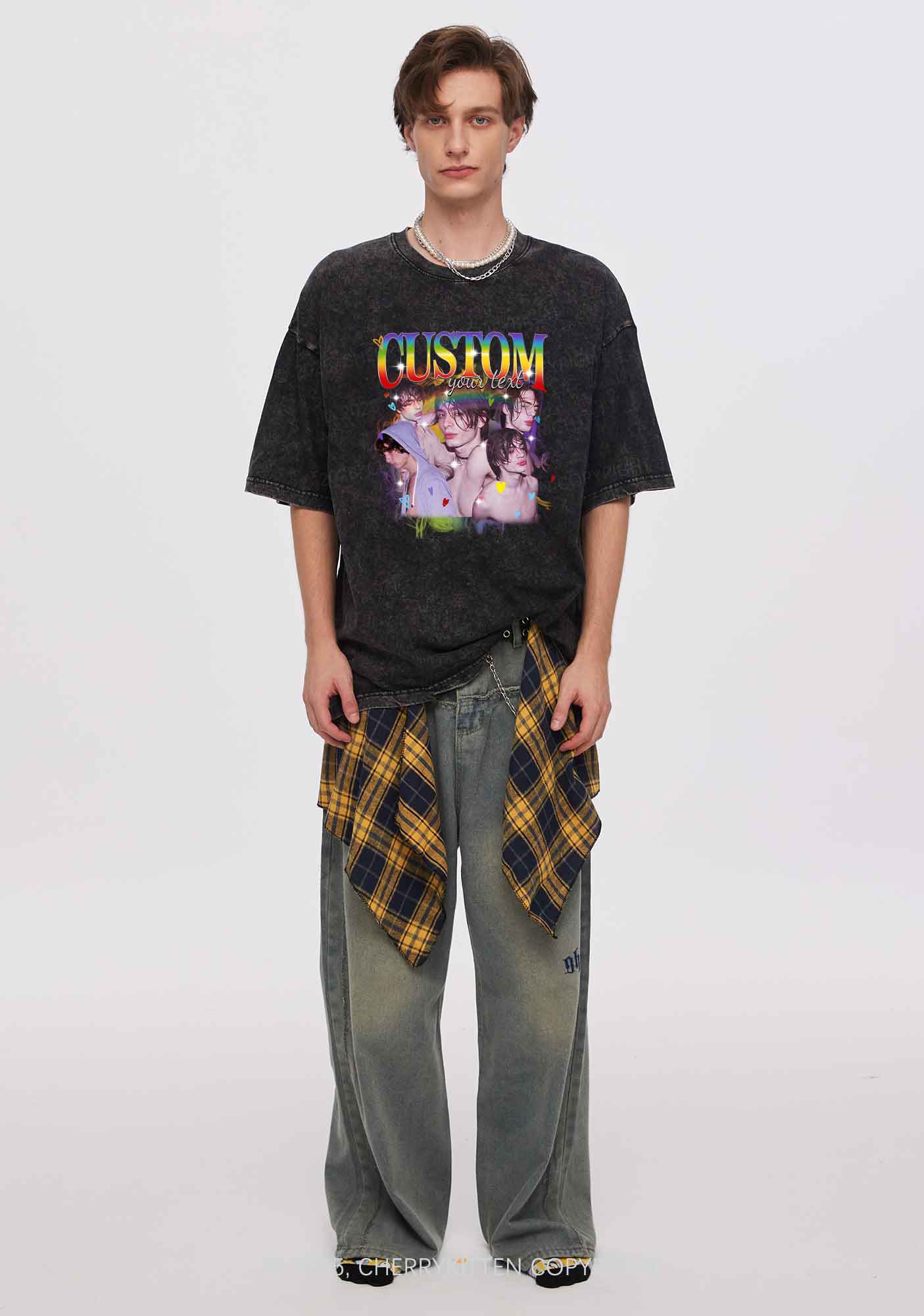 Custom Rainbow Text Pride Y2K Shirts Washed Tee Cherrykitten