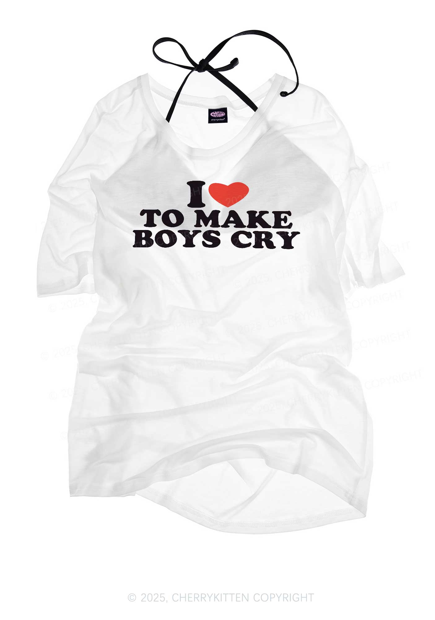 Love To Make Boys Cry Y2K Sheer Boyfriend Tee Cherrykitten