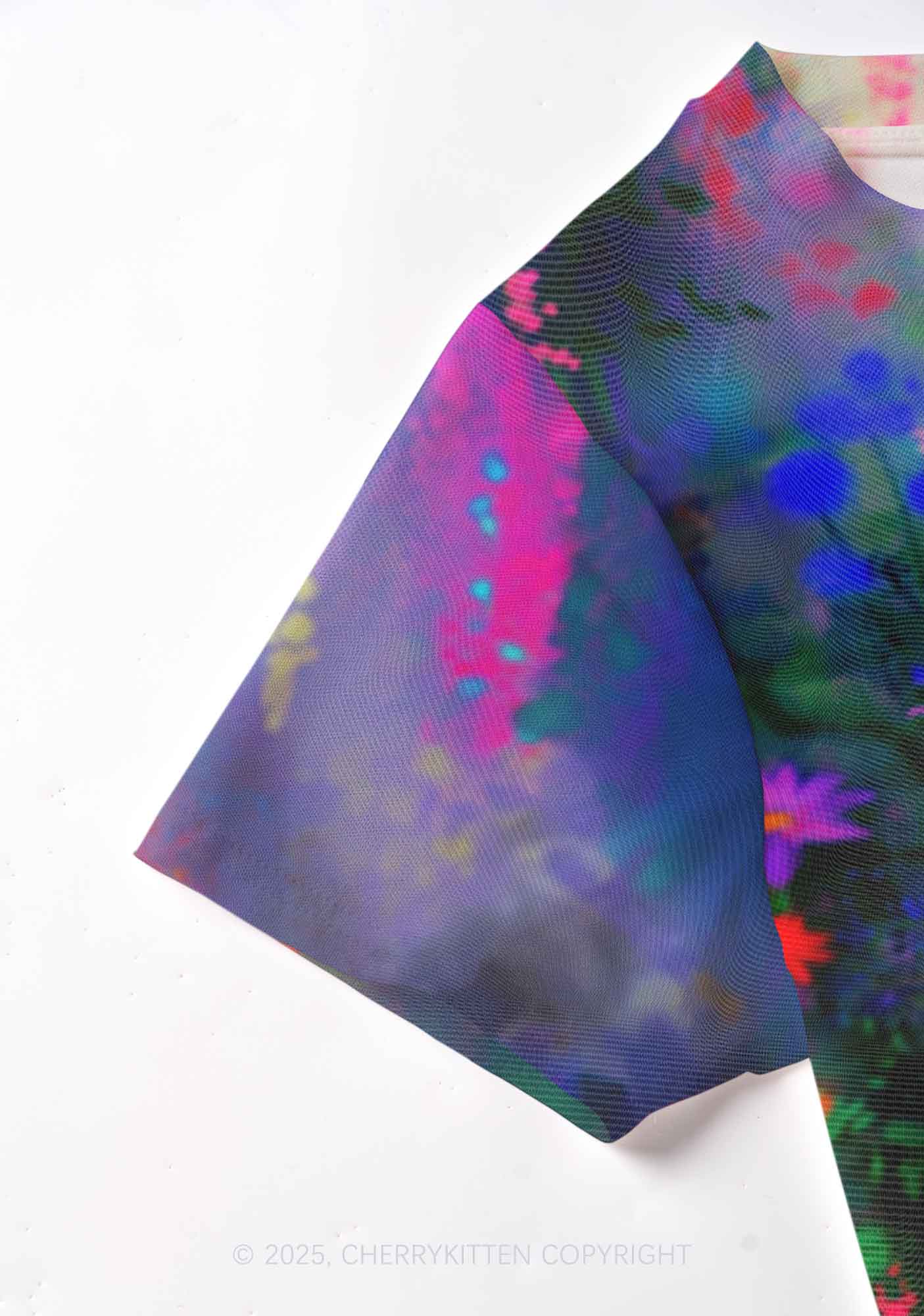 Colorful Daisies Y2K Mesh Crop Top Cherrykitten