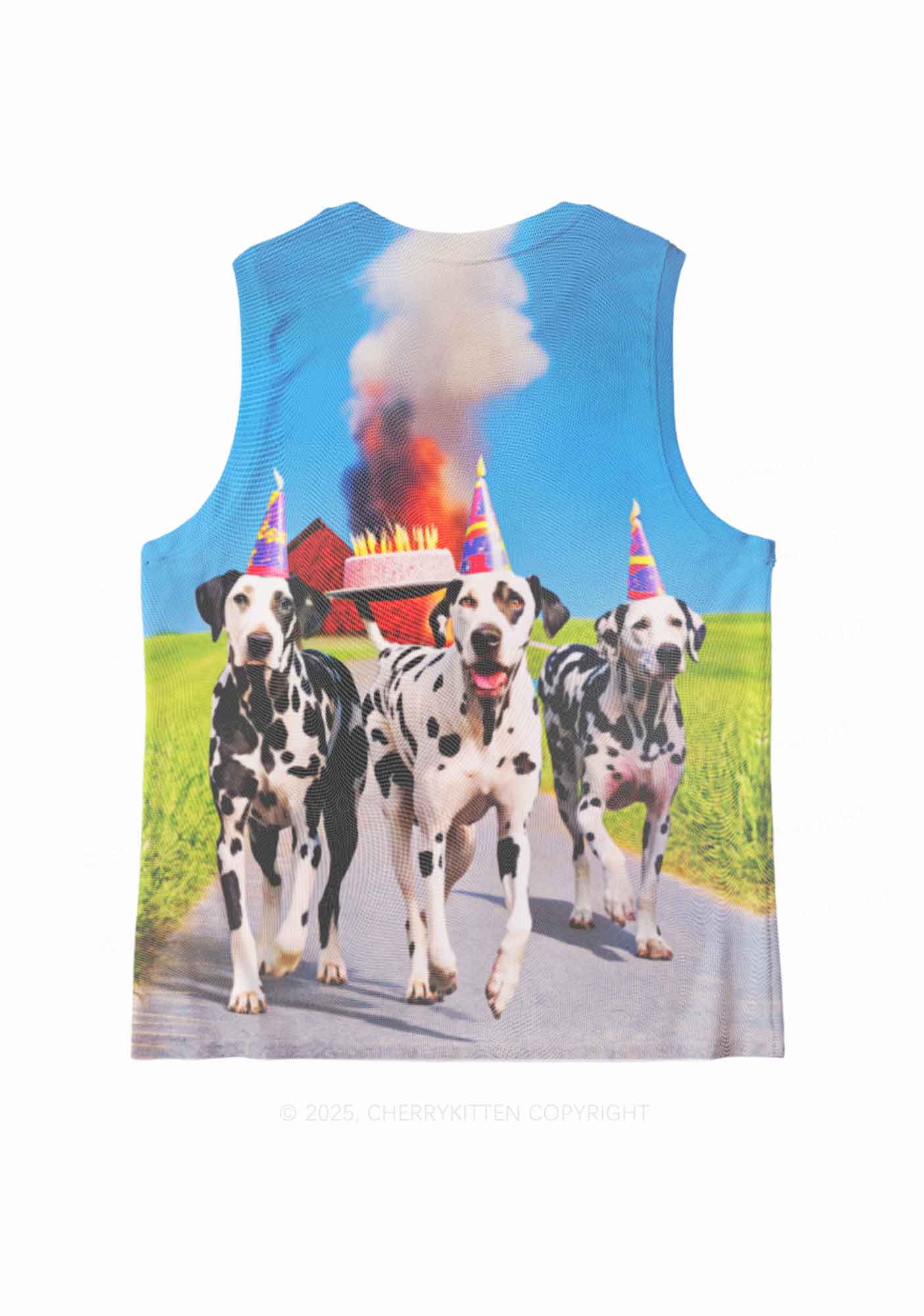 Dogs Birthday Party Y2K Mesh Muscle Tank Cherrykitten