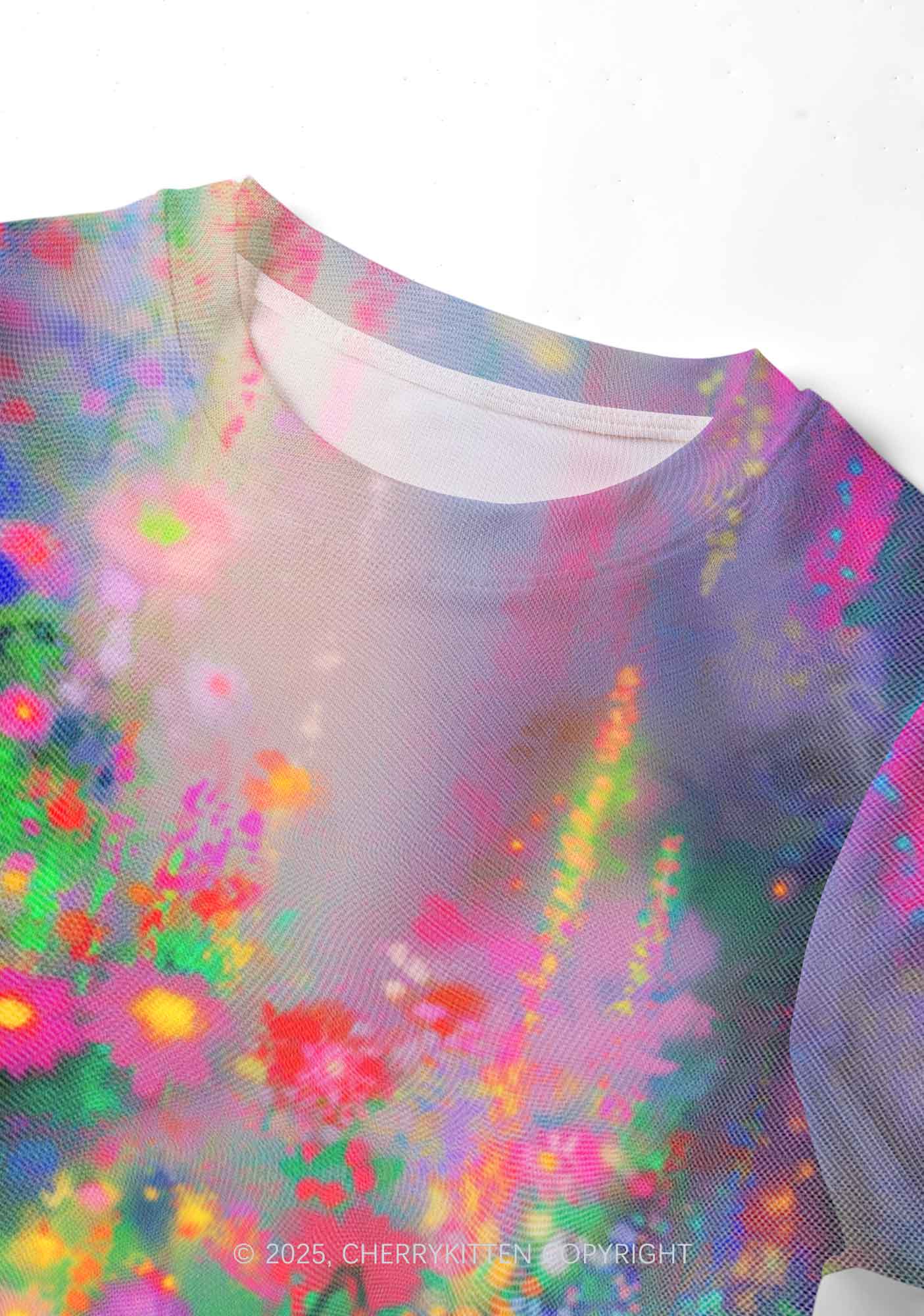 Colorful Daisies Y2K Mesh Crop Top Cherrykitten