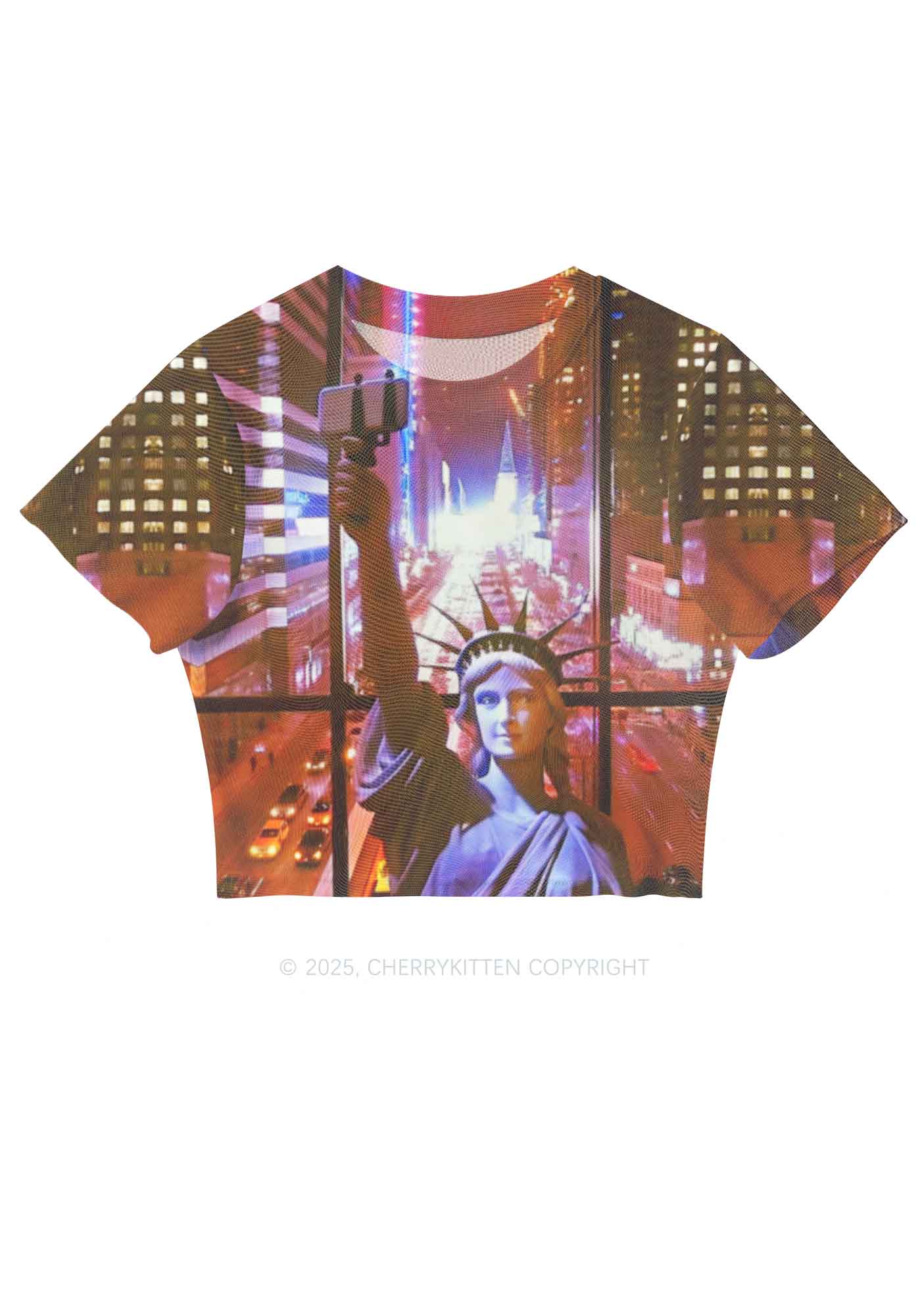 Statue Of Liberty Y2K Mesh Crop Top Cherrykitten