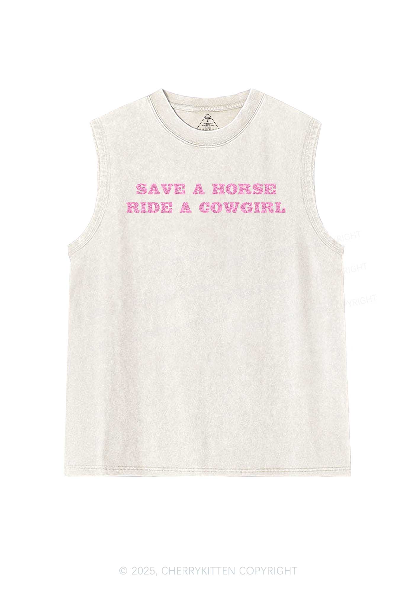 Glitter Save A Horse Ride A Cowgirl Y2K Washed Muscle Tank Cherrykitten
