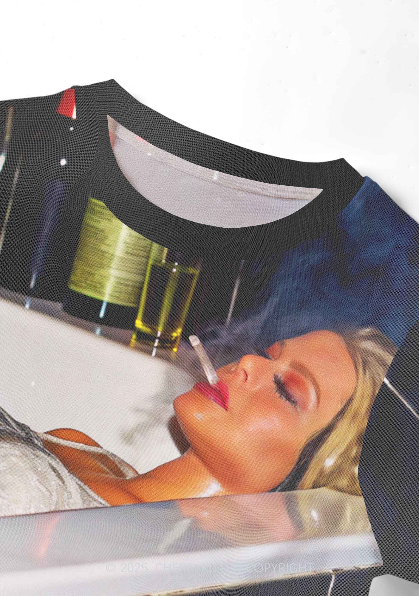 Smoking Woman Y2K Mesh Crop Top Cherrykitten