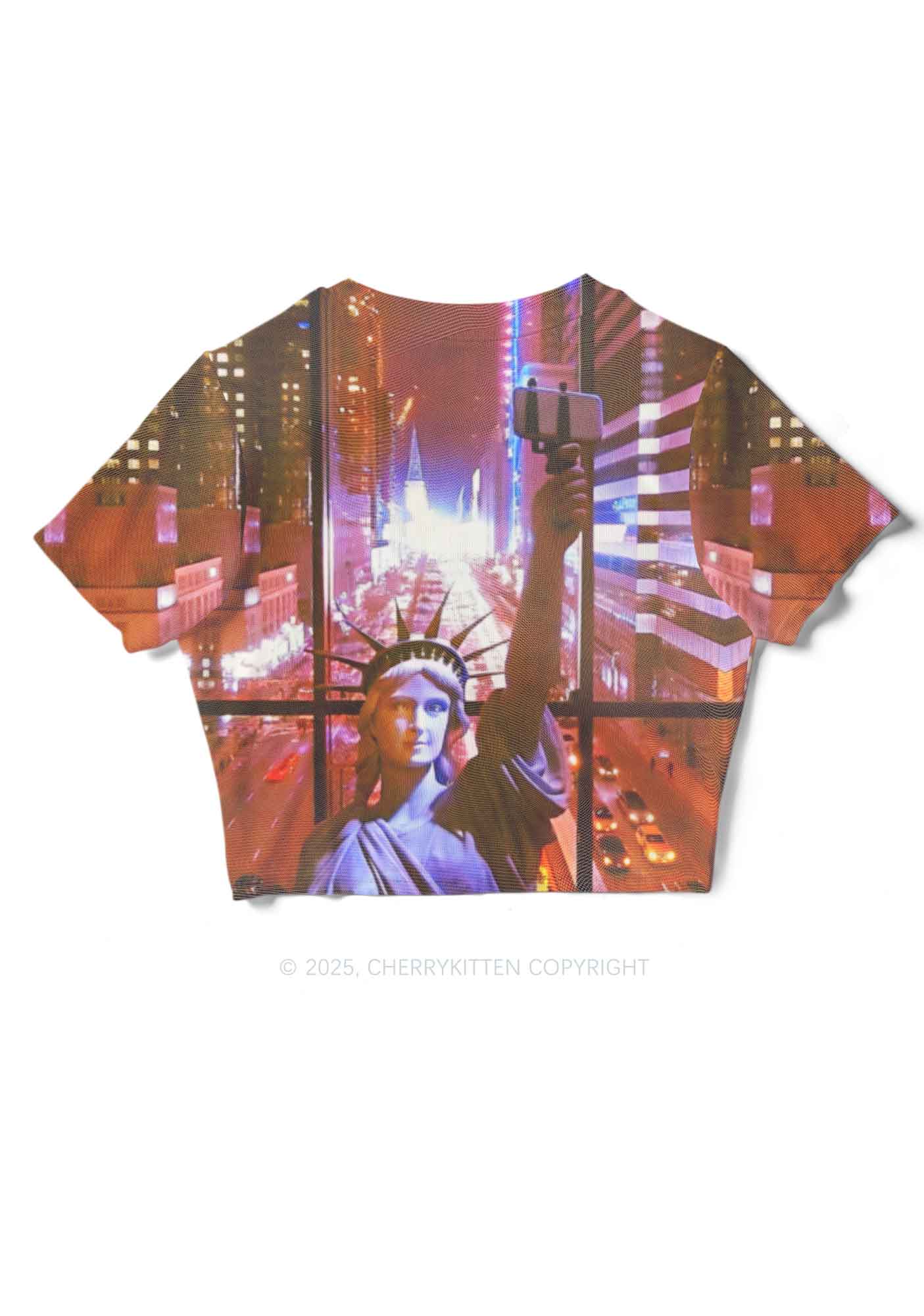 Statue Of Liberty Y2K Mesh Crop Top Cherrykitten