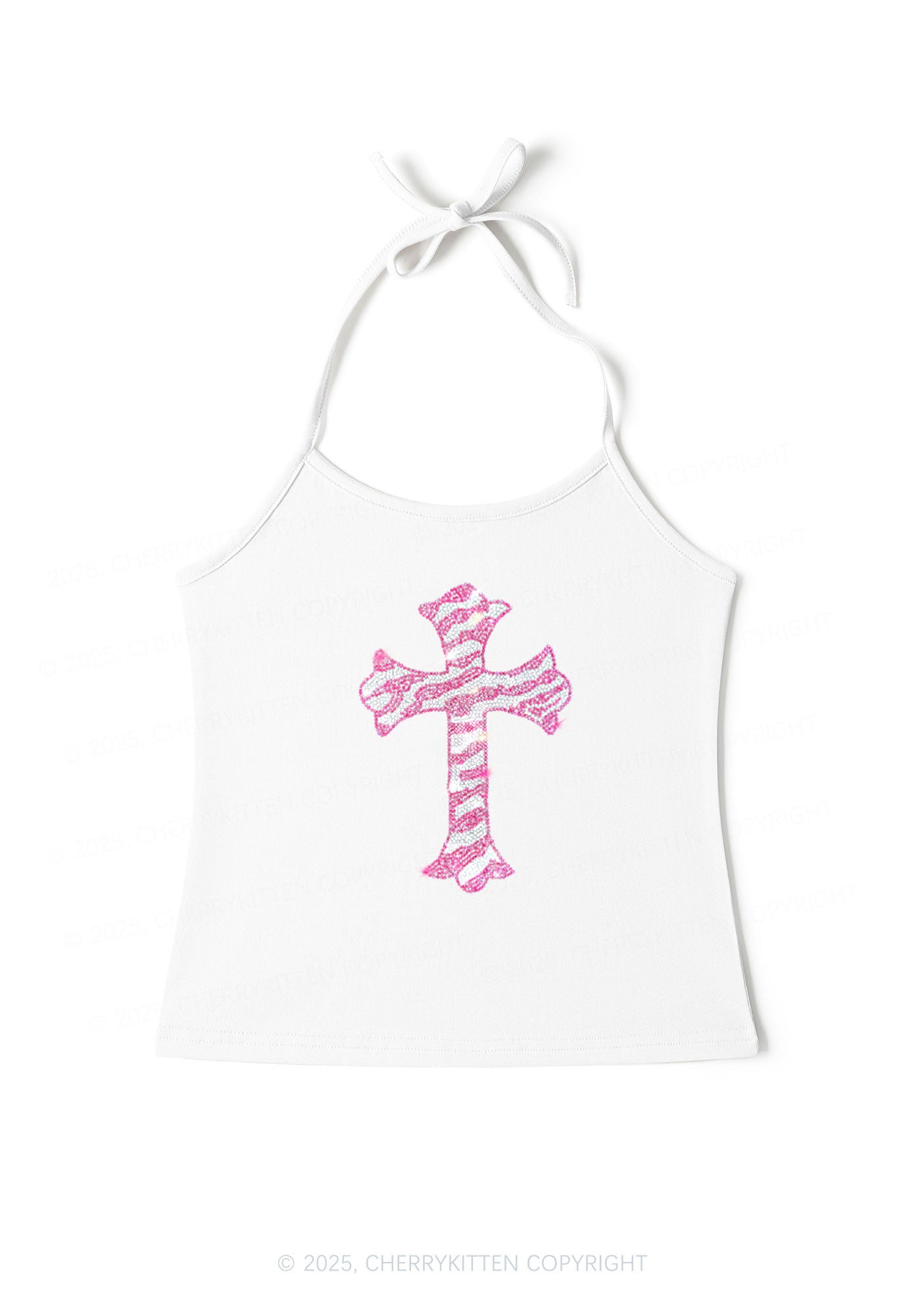 Rhinestone Pink Cross Y2K Halter Neck Cami Cherrykitten