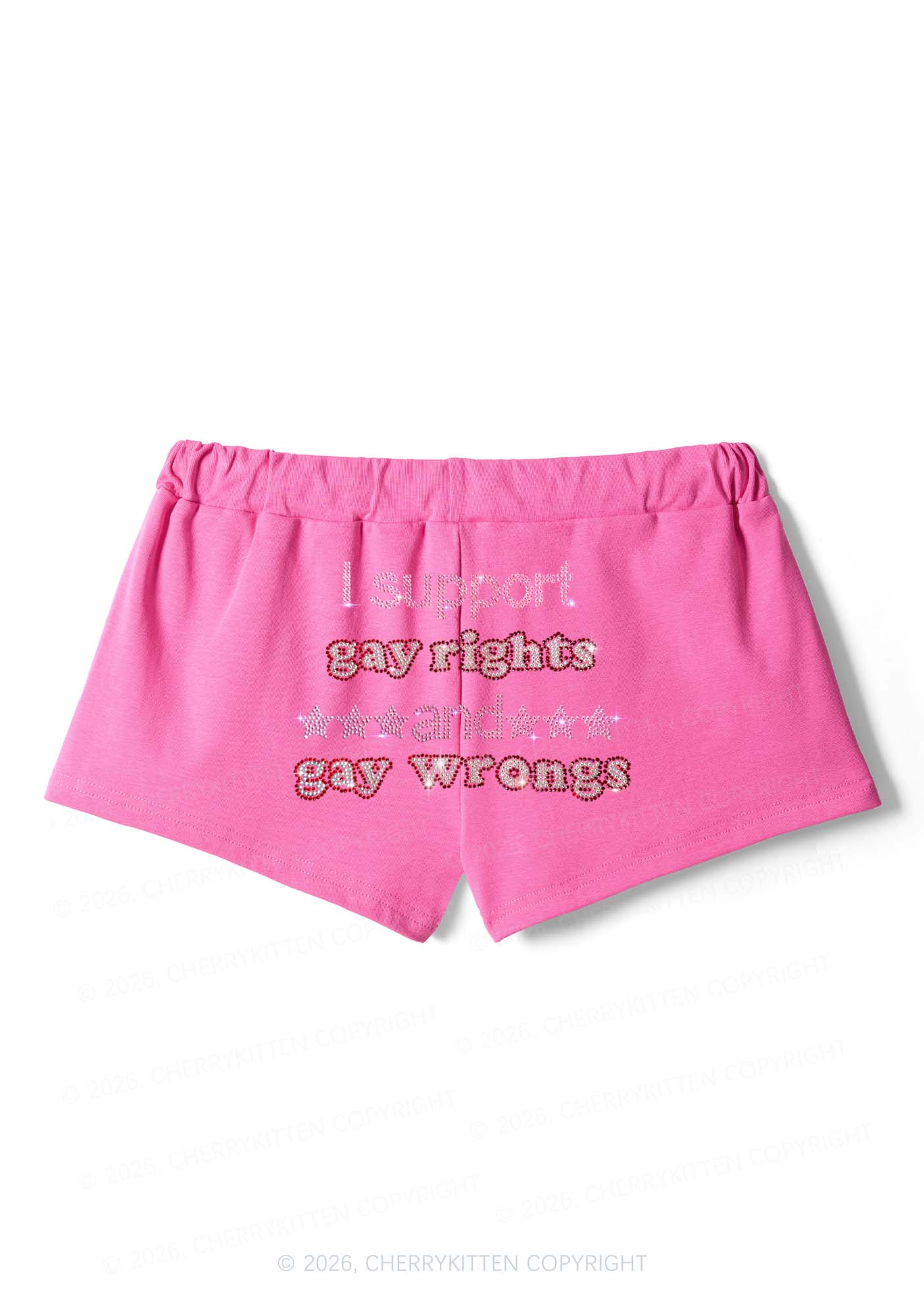 Rhinestone I Support Gay Rights Y2K Drawstring Mini Shorts Cherrykitten
