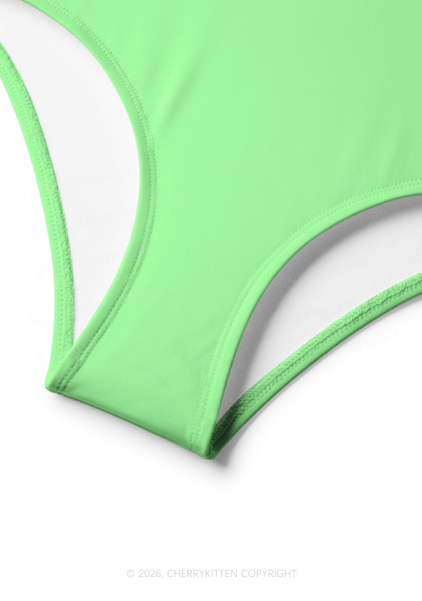 Lime Green Plain Y2K Print Bikini Set Cherrykitten