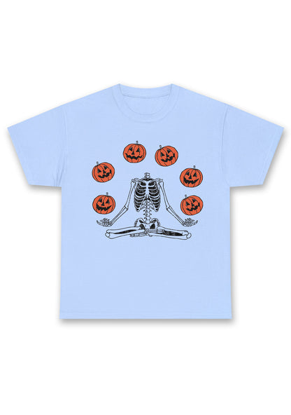 Halloween Pumpkin Head Skeleton Chunky Shirt