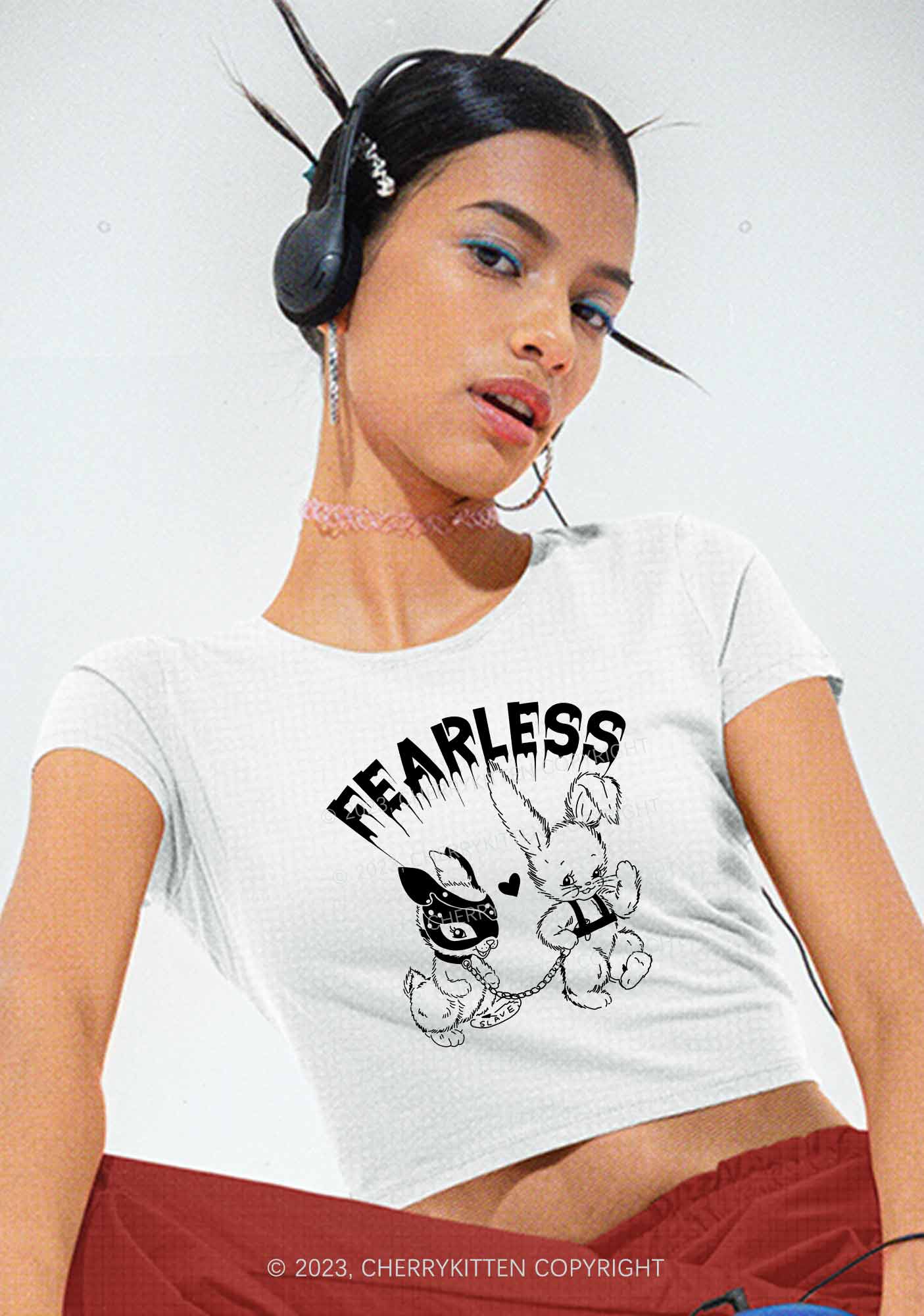 Fearless Rabbits Y2K Baby Tee Cherrykitten