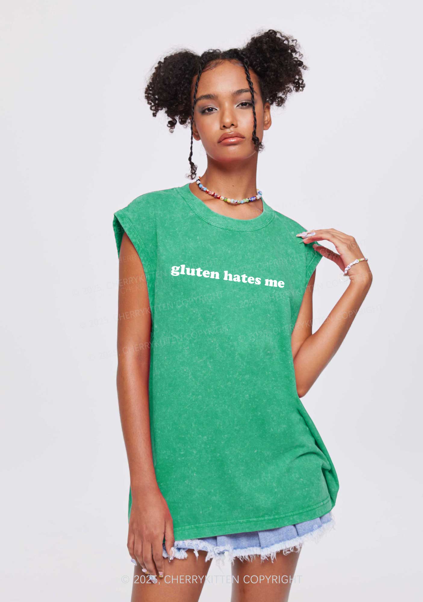 Gluten Hates Me Y2K Washed Muscle Tank Cherrykitten