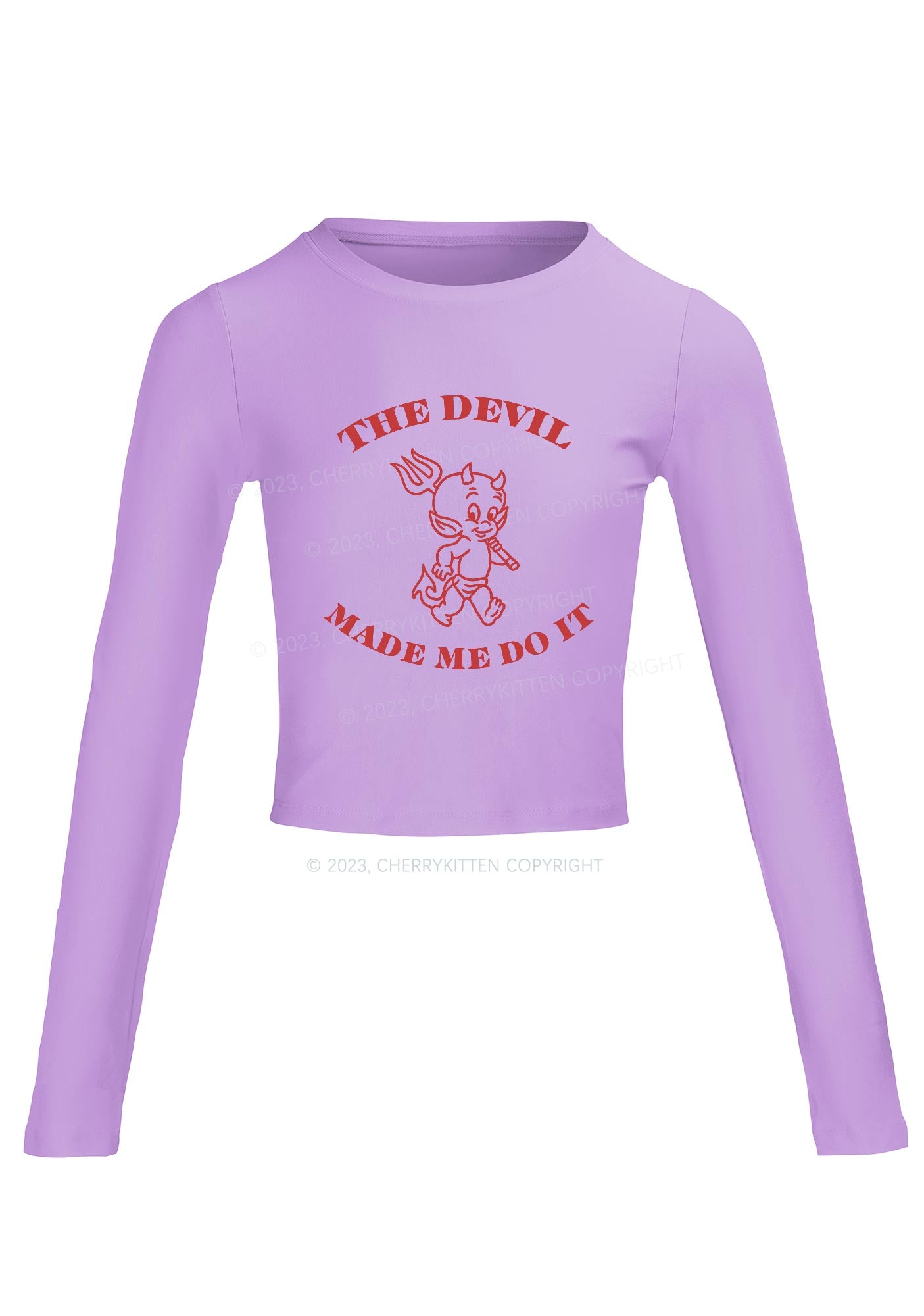 The Devil Made Me Do It Long Sleeve Crop Top Cherrykitten